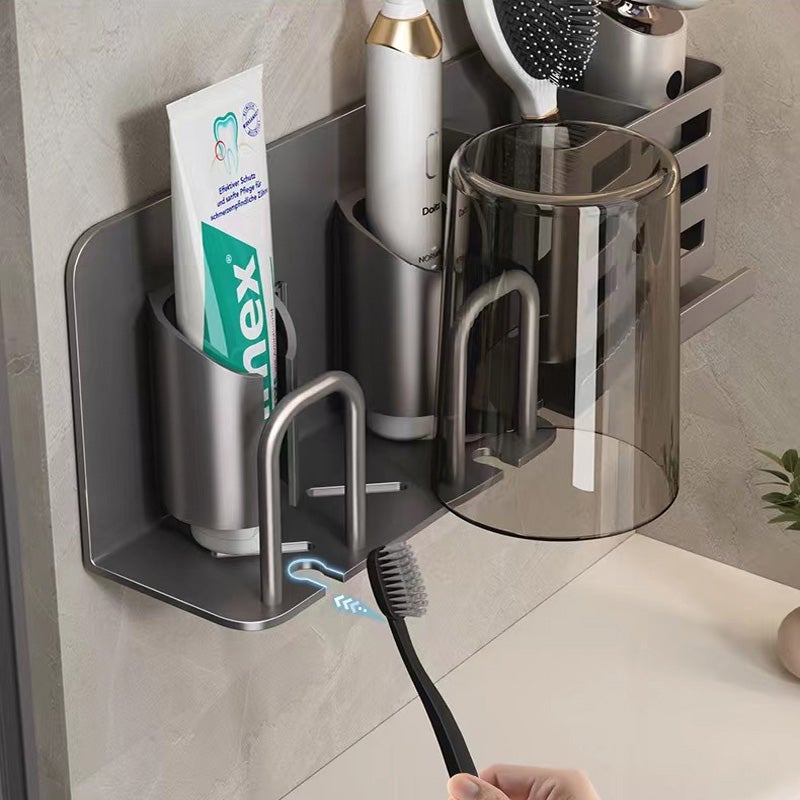 Support mural 2 brosses électriques sans perçage - Porte-brosse à dents auto-adhésif avec gobelets - 5