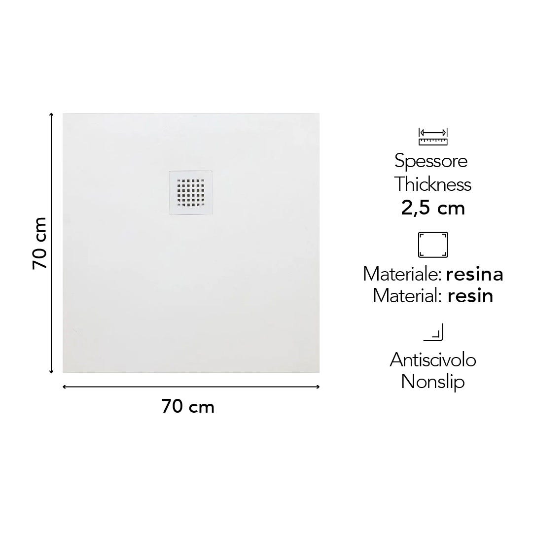 Receveur de douche en résine 70x70 effet pierre blanche | Muse - 2
