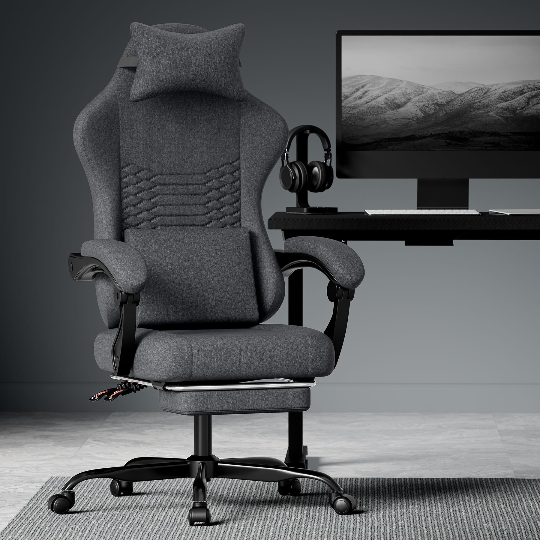 WOLTU Chaise Gaming,Fauteuil Gaming,avec Coussin Lombaire Massant Chaise Ergonomique Avec Appui Tete Repose Pieds Tissu Technique Noir 92461074 WOLTU Chaise Gaming,Fauteuil Gaming,avec Coussin Lombaire Massant Chaise Ergonomique Avec Appui Tete Repose Pieds Tissu Technique Noir 92461074