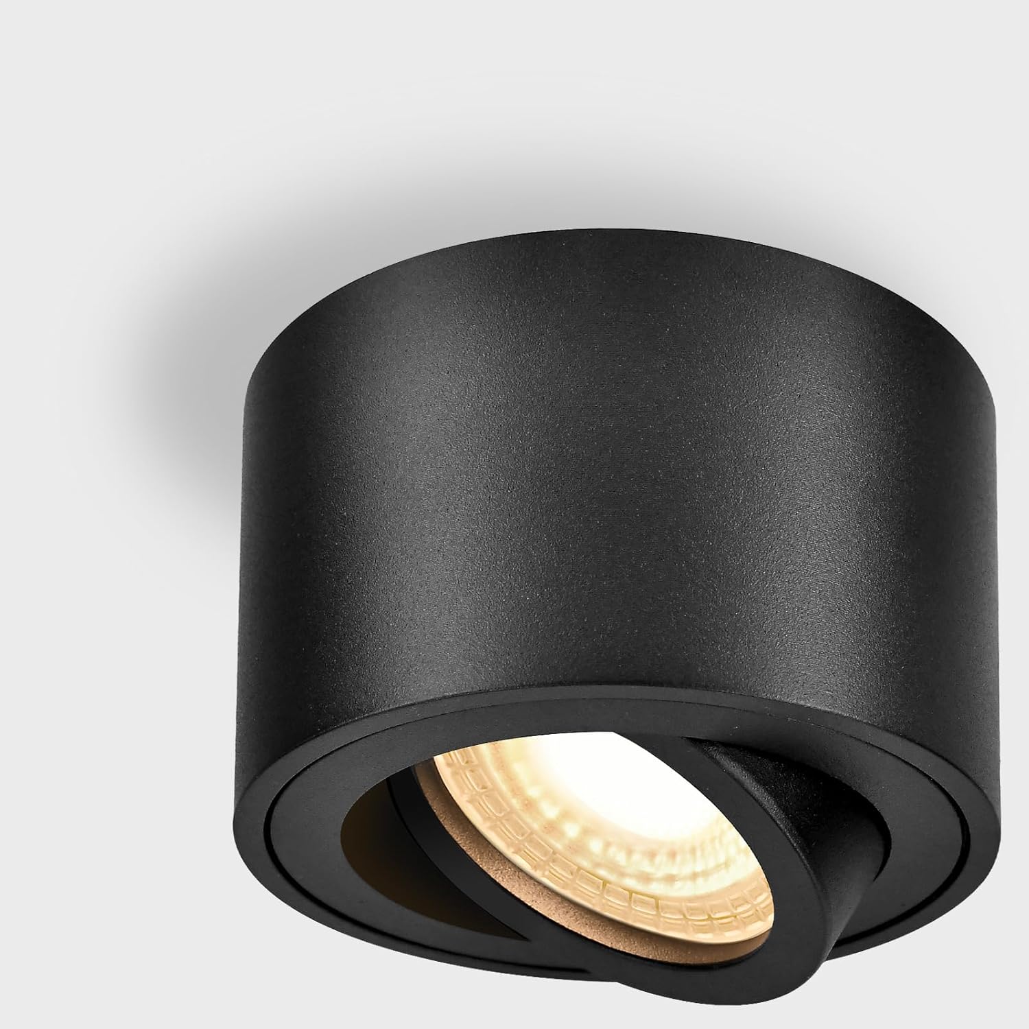 1x Czarny Reflektor Sufitowy - Ø75x55mm - Natynkowy Reflektor Obrotowy - 10W 3000K - Moduł LED 220V w Zestawie - Aluminiowa Lampa Sufitowa LED