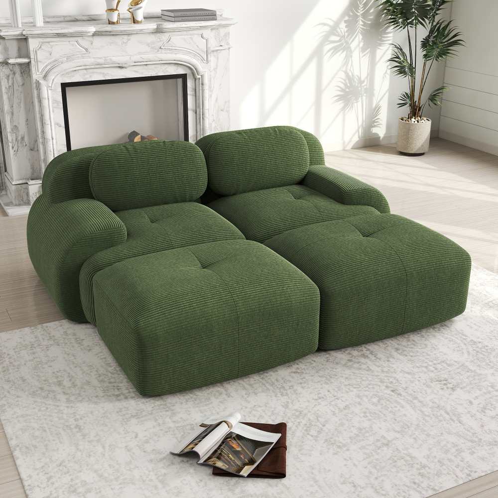 Canapé 2 places en Corduroy modulable avec Chaiselongue, Accoudoirs ergonomiques et Rembourrage élastique pour Salon et Chambre - 3