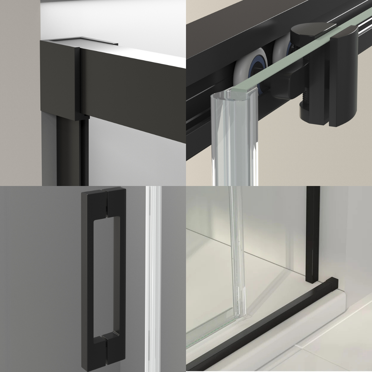 Parete doccia scorrevole 1 porta 1 fissa | 115 cm (Adattabile 109-114cm) | Vetro Anticalcare Trasparente 6 mm | Profilo nero - 6