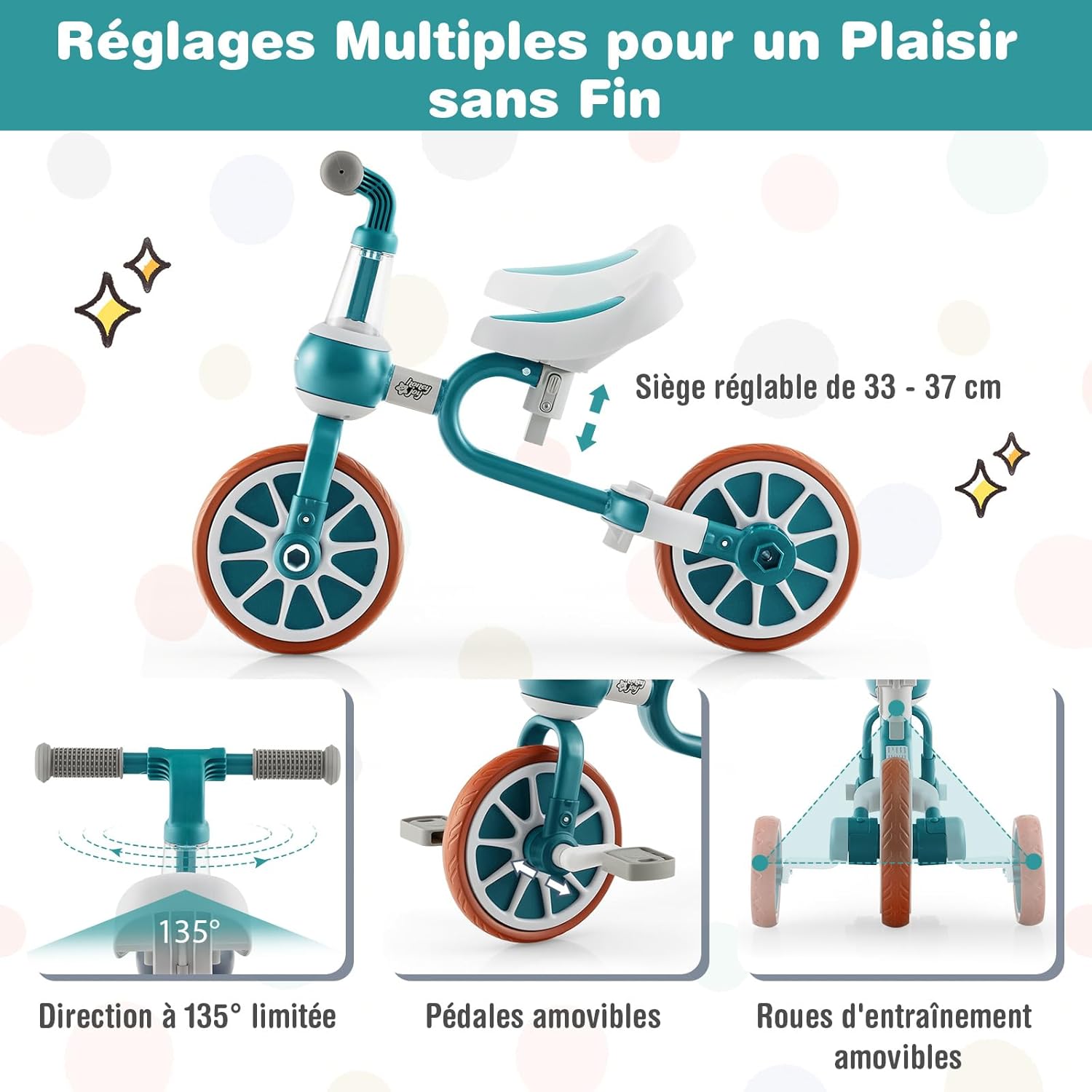 Tricycle Enfant évolutif FableKids 7en1 - Rose - Pliable - Neuf
