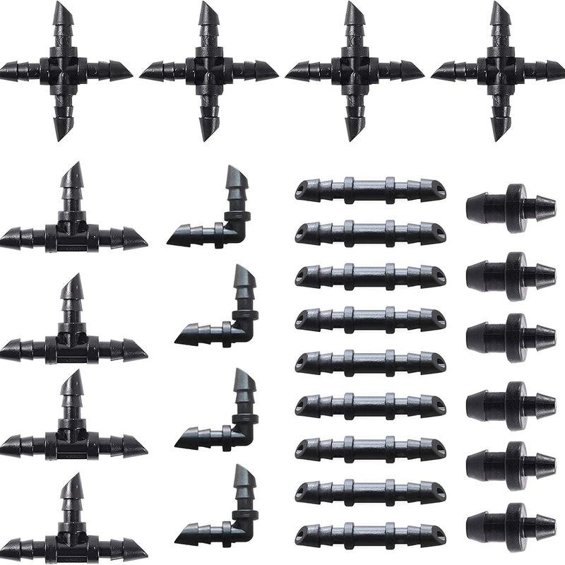 130 szt. Złączki do rur z tworzywa sztucznego, zestaw złączek do nawadniania rur, złączki trójnikowe do nawadniania kropelkowego