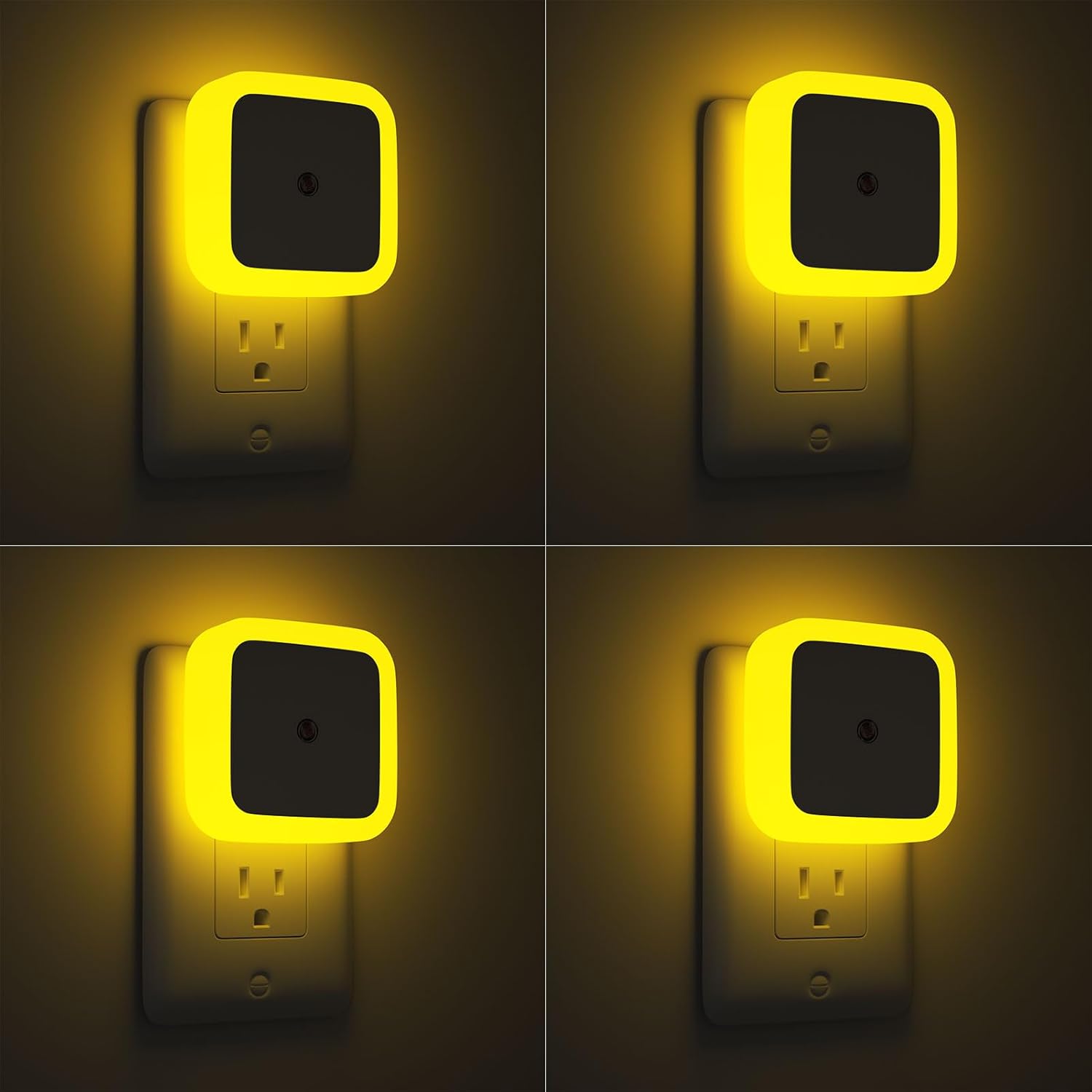 Lampki nocne - Zestaw 4 lampek nocnych montowanych na ścianie - Żółte lampki nocne z wtyczką - Odpowiednie do sypialni, łazienek i korytarzy