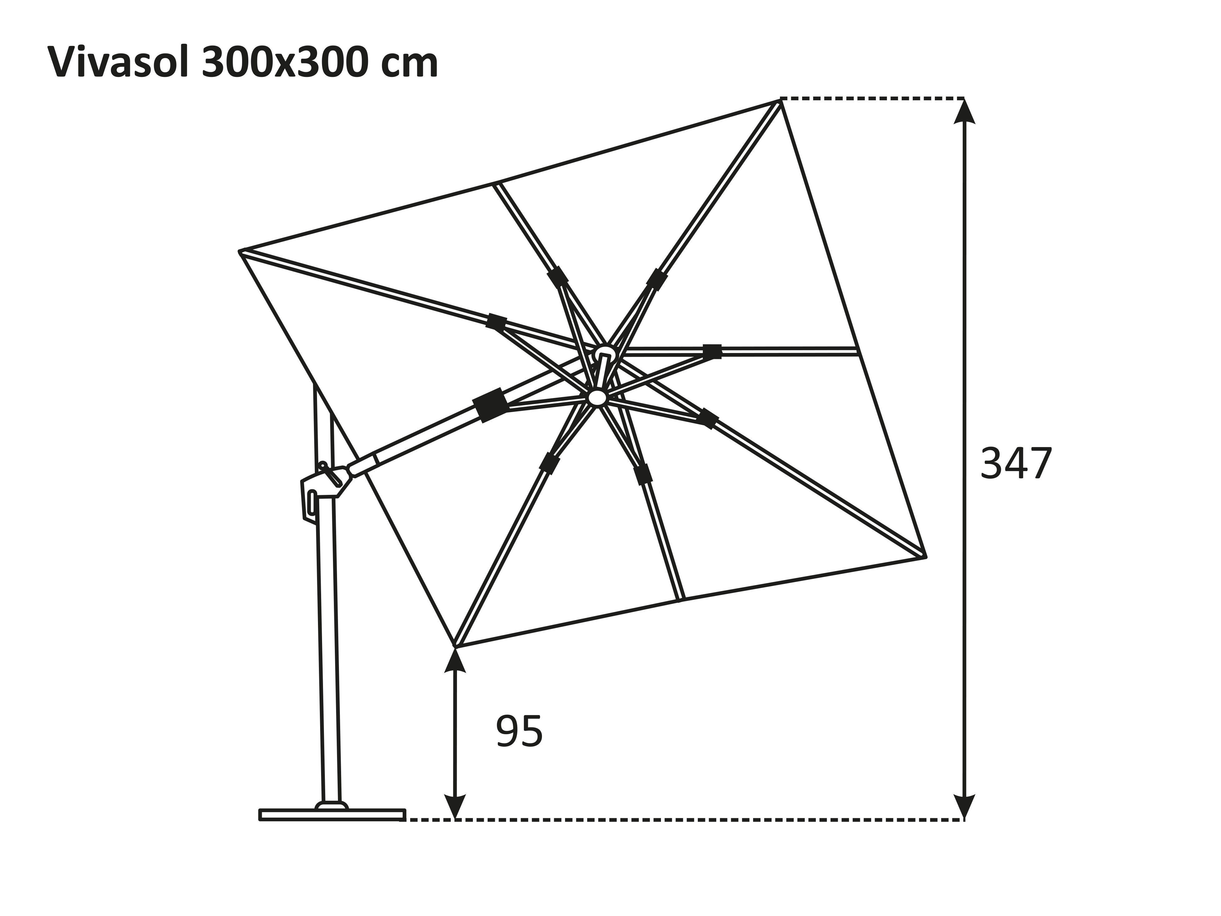 Parasol déporté Schneider Vivasol naturel, 300 x 300 cm – rotatif 360°, inclinable, avec housse et support pour dalles - 10