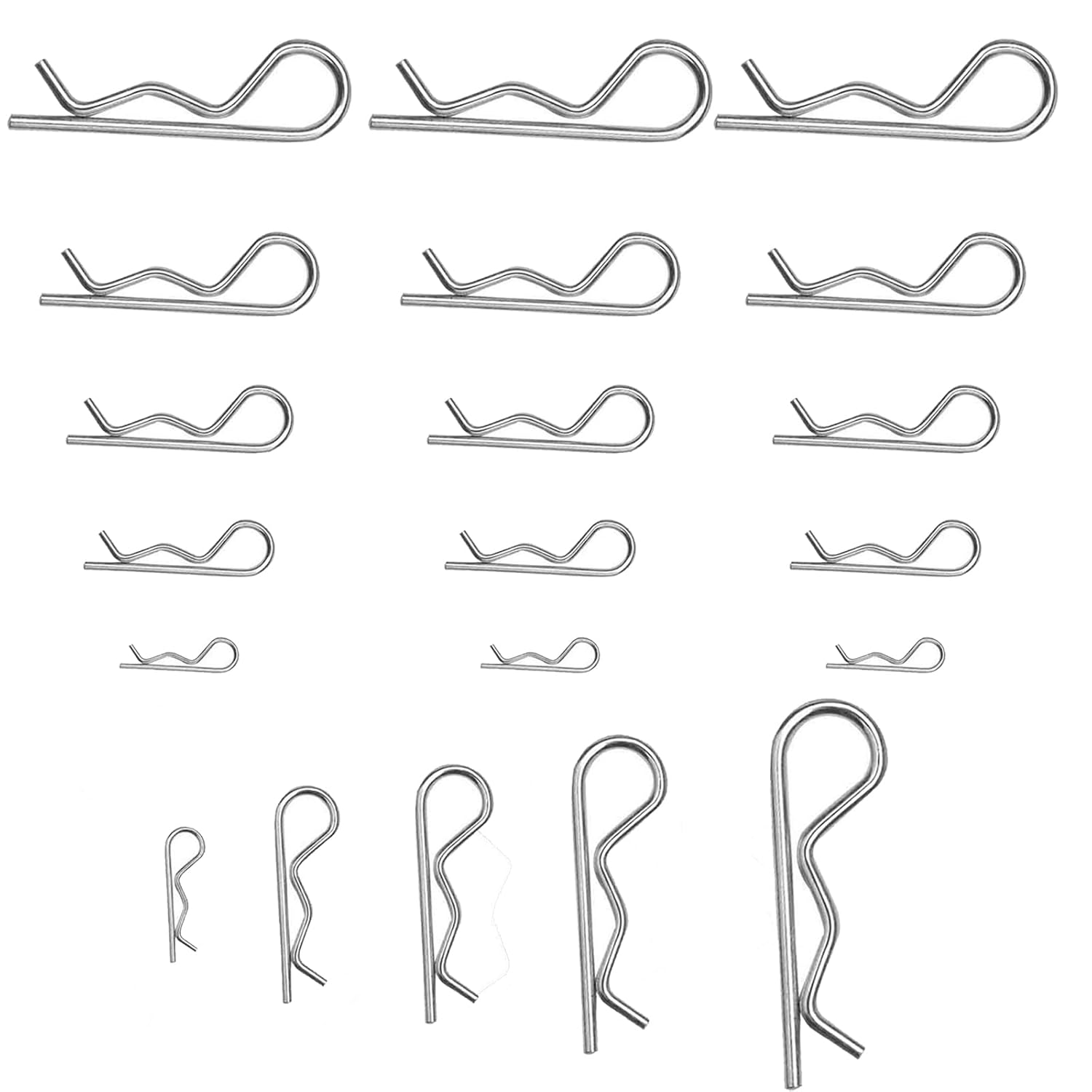 Zestaw 20 sworzni rozporowych - Zaciski R - Ocynkowane szpilki - Zestaw zacisków zaczepowych do systemu blokowania sworzni zaczepowych - Różne rozmiar