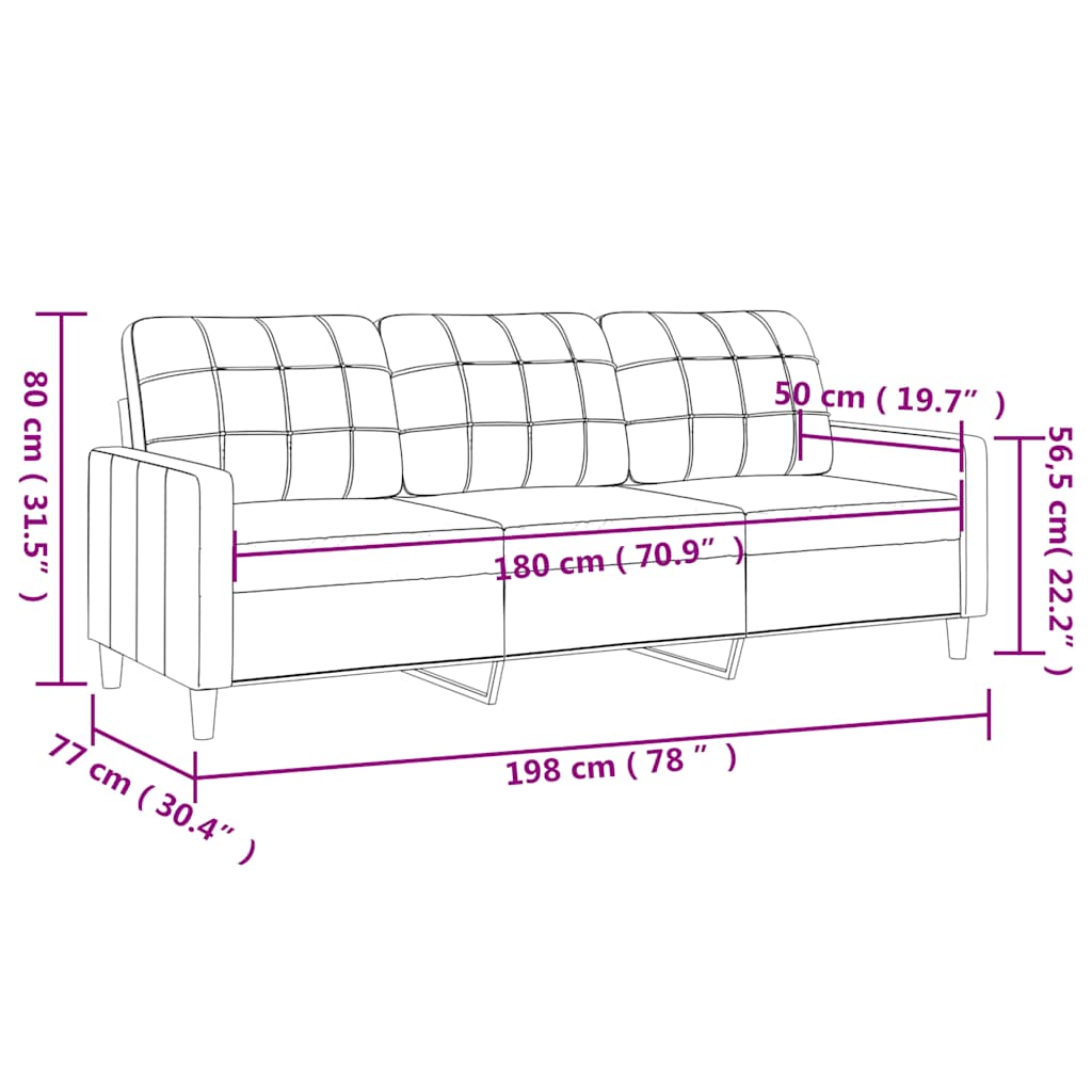 vidaXL Canapé à 3 places Marron 180 cm Tissu - 8