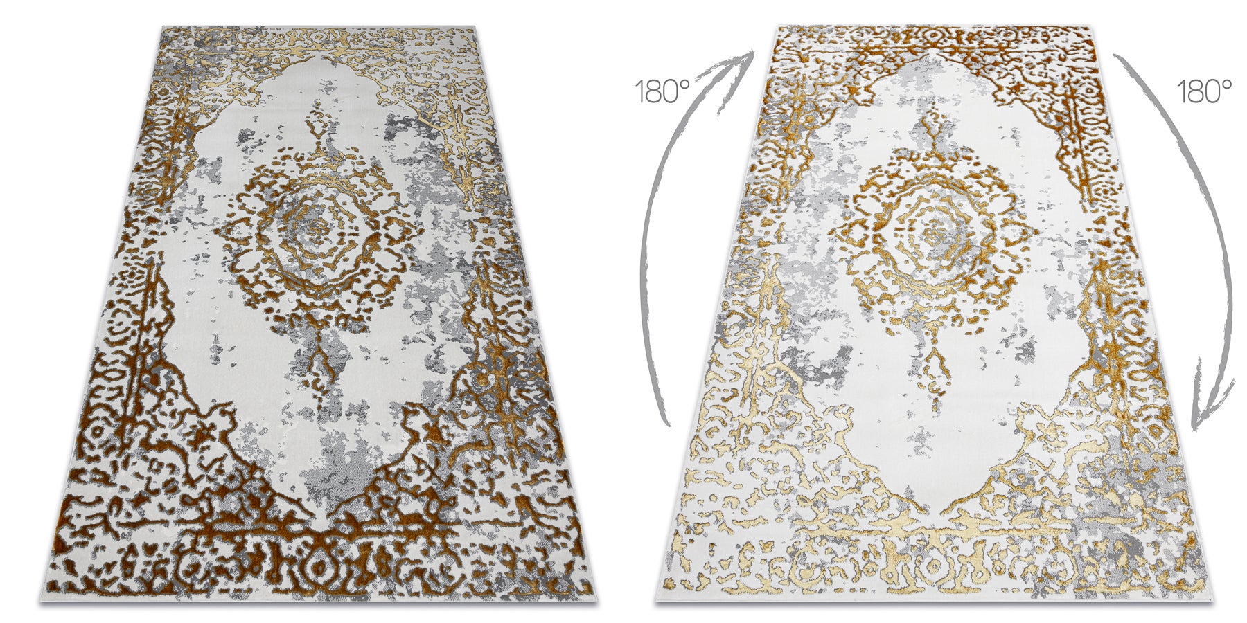 Dywan ALLURE 1961 Ornament, ramka - Strukturalny, stylowy, glamour złoty / biały 80x150 cm - 2