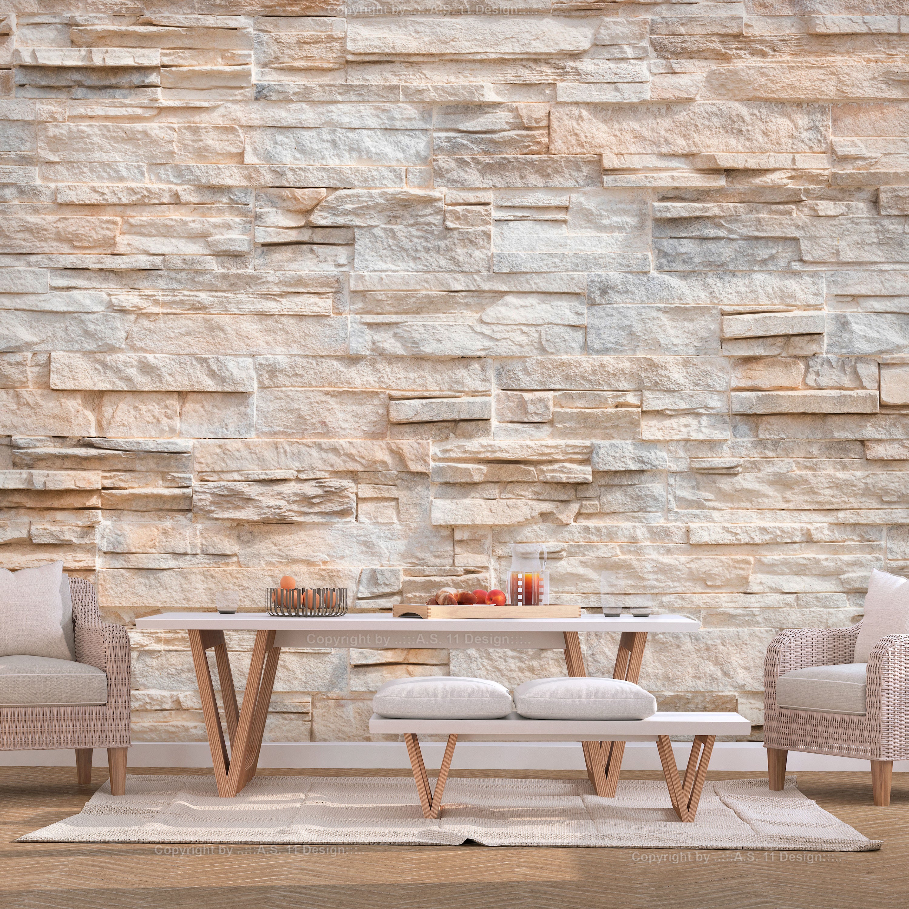 Papier Peint Mural 3D – Effet Pierre Marron (10459NA, Impression 5D)
