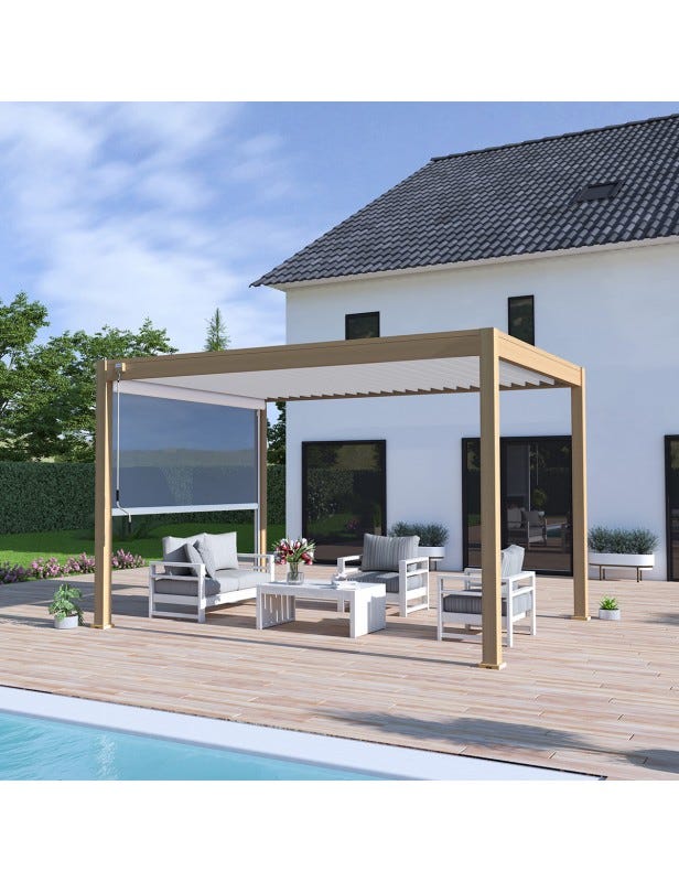 Pergola Bioclimatique VS Ombr a Autoportante 3x4M Woodlook Bois pergola-bioclimatique-vs-ombr-a-autoportante-3x4m-woodlook-bois