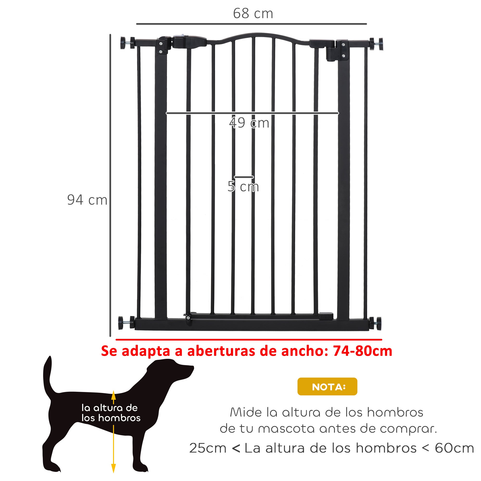 Barreira de Segurança Cães PawHut Metal e Plástico Preto 74-80x94 cm D06-094 - 3