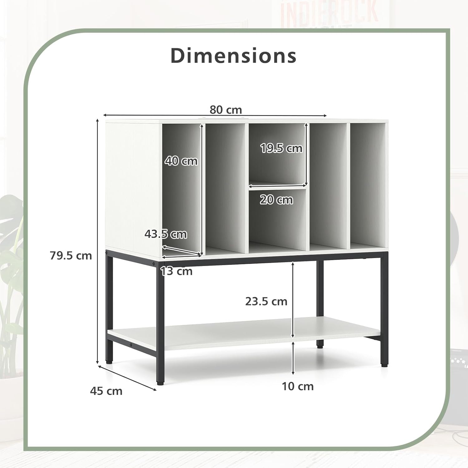 Meuble Platine Vinyle 80 x 45 x 79,5 CM, Table Tourne-Disque avec étagères & Station de Charge, Cadre en Métal, Organisateur de Rangement, Blanc - 3