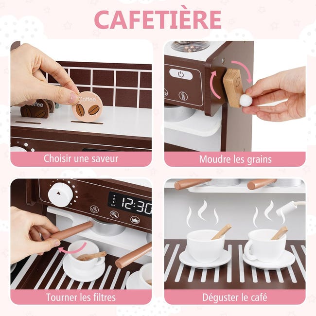 COSTWAY Cuisine Enfant en Bois avec Effets Sonores & Lumières Réels, Jeu de Cuisine avec Micro COSTWAY Cuisine Enfant en Bois avec Effets Sonores & Lumières Réels, Jeu de Cuisine avec Micro