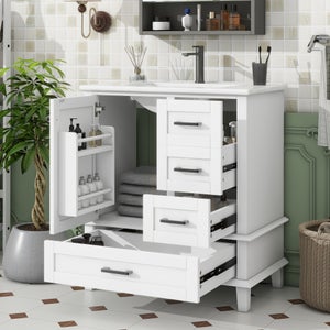 Meuble Salle De Bain Moderne Avec Porte - 3 étagères Ouvertes + Plateau - 56x30x81 Cm - Rangement Pratique Gris Foncé