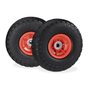 Roues De Diable Sans Air - Lot De 2, Pneu PU Bleu, Jante Acier Noir - Dimensions 3.00-4, Capacité 100 Kg - Relaxdays