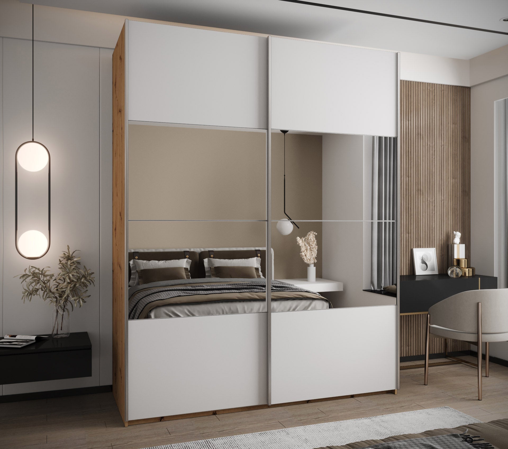 Szafa przesuwna wysoka Lux 4 190 x 64 x 245,5 cm artisan + biały + u. srebrny - Abiks Meble - 2