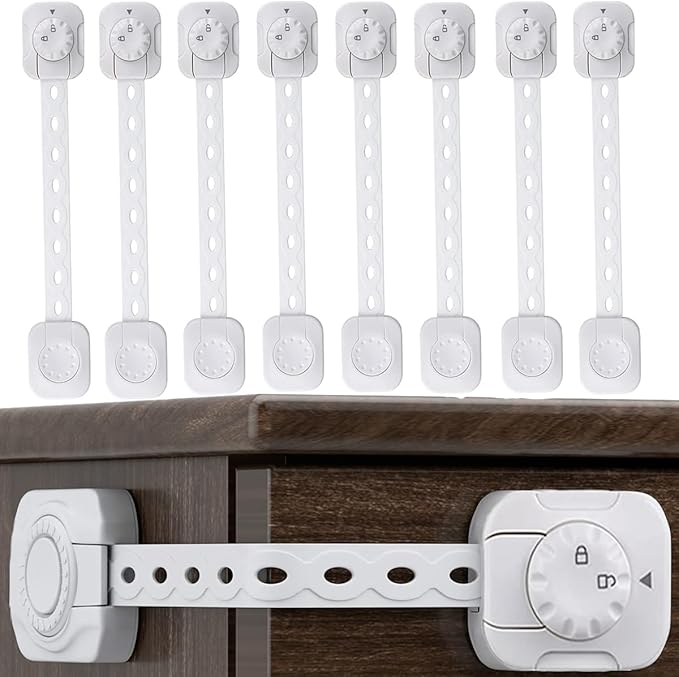 Blocchi Sicurezza Per Bambini - 8 Serrature Adesive Per Cassetti, Armadi E Frigoriferi, Bianco E Nero - 11
