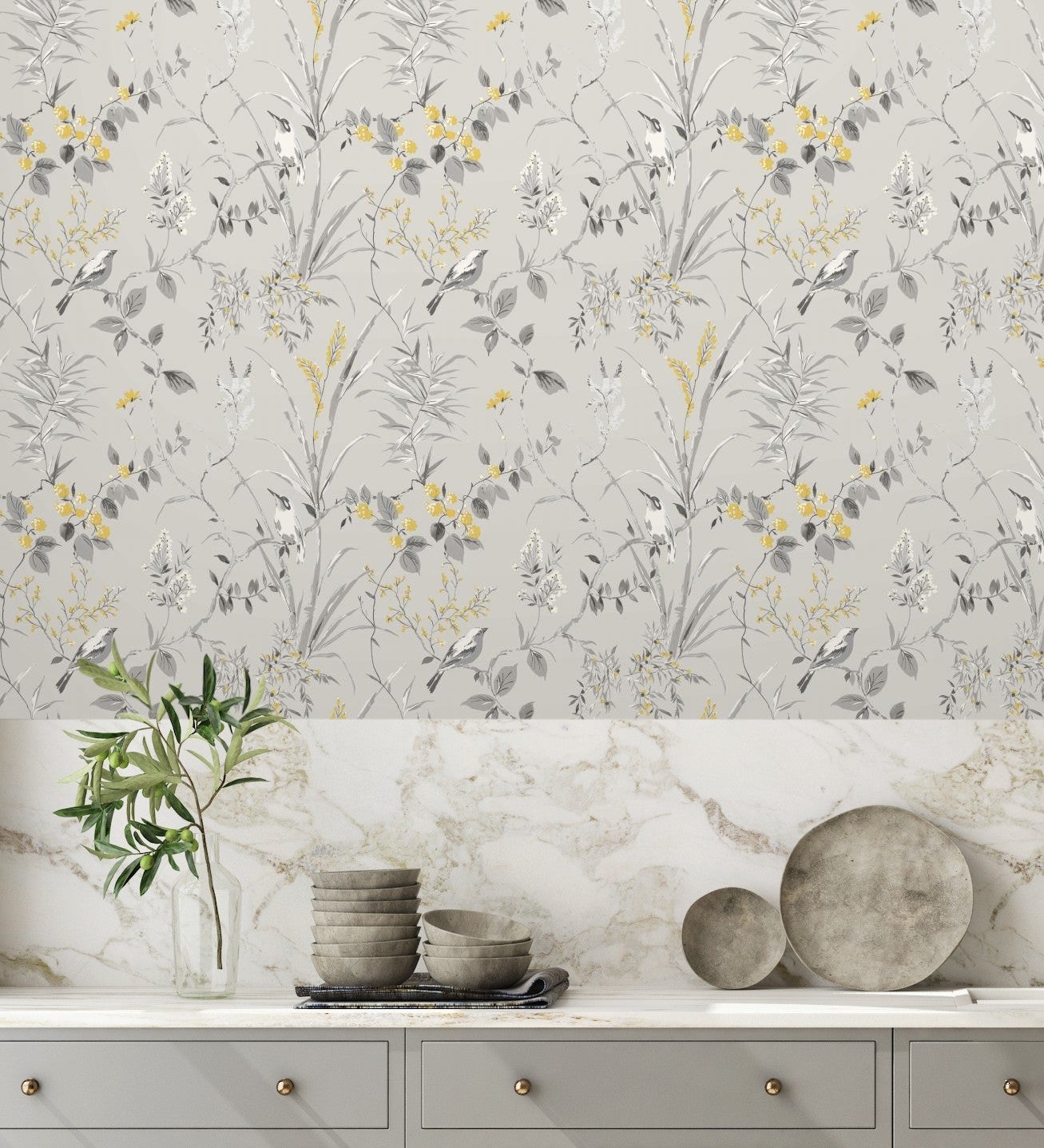 Papel pintado lavable de ramas flores y pájaros estilo romántico - Alison Garden 680927 de GAULAN - Rollo de 10 m x 0,53 m - 8