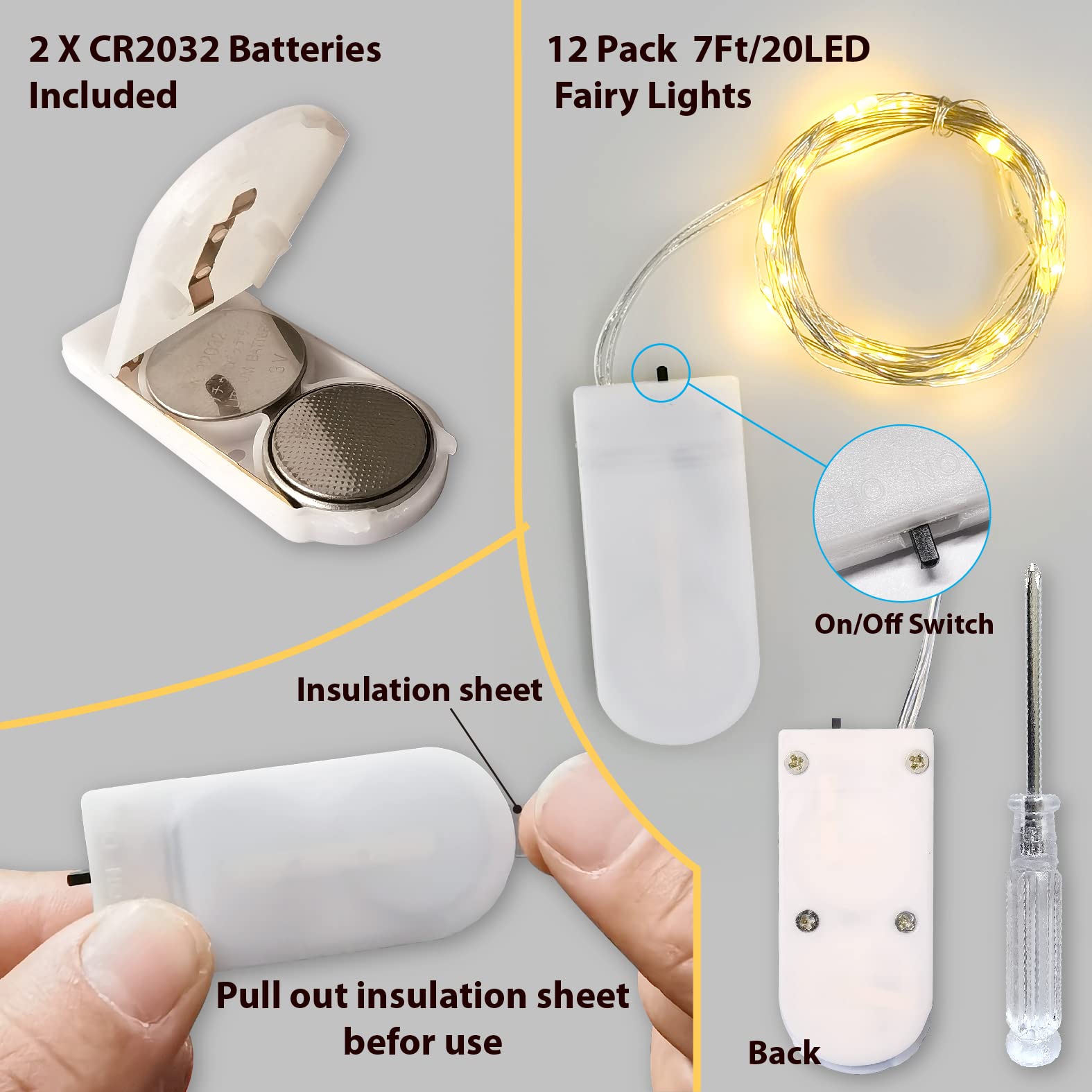 Lot de 12 Guirlandes Lumineuses LED 2.1m,20 LEDs Blanc Chaud,Étanches pour Intérieur/Extérieur,Fêtes,Noël,Mariage - 2