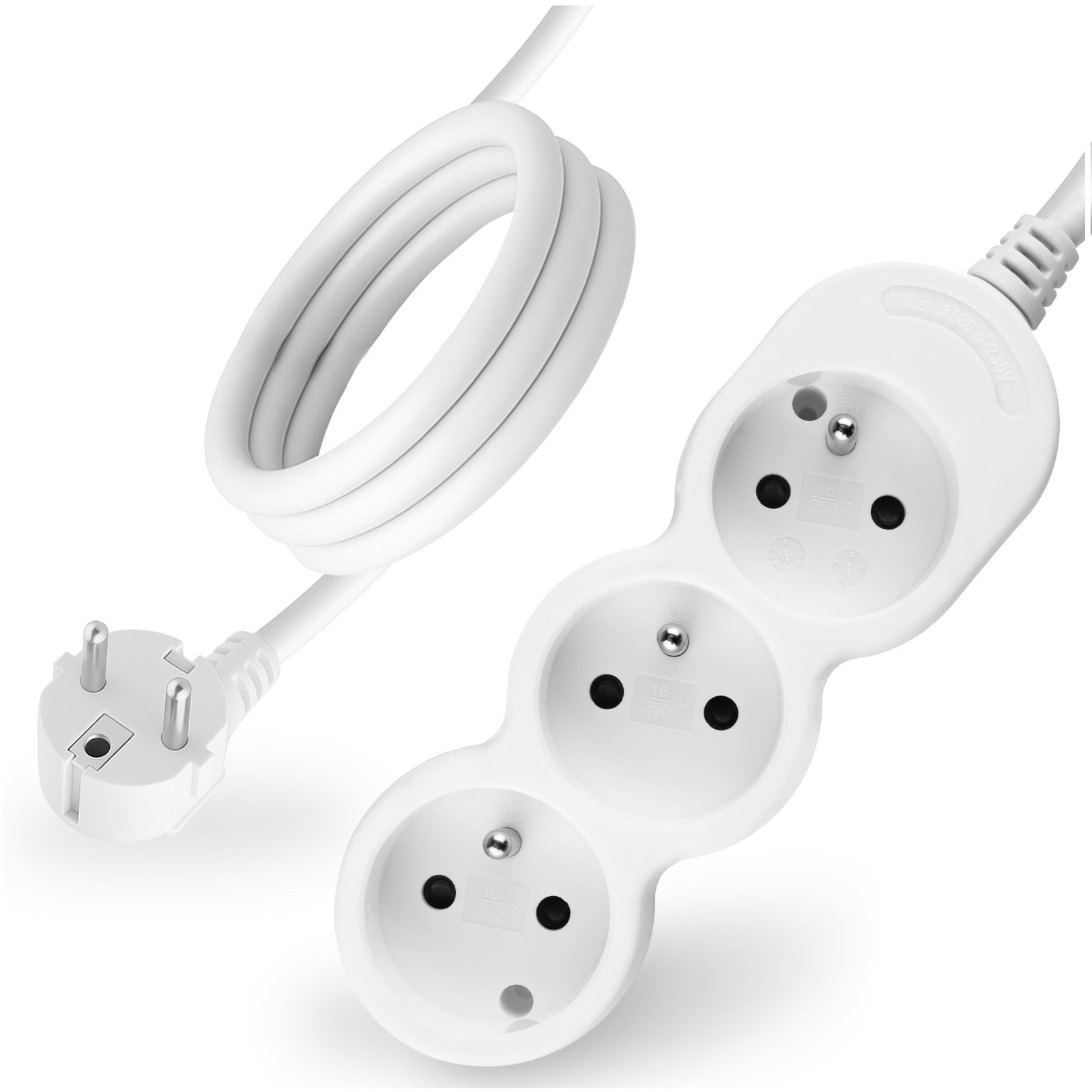 Przedłużacz Sieciowy Lumiled Kabel z Uziemieniem Listwa Zasilająca 3 Gniazda 1.5m Biały Sznur