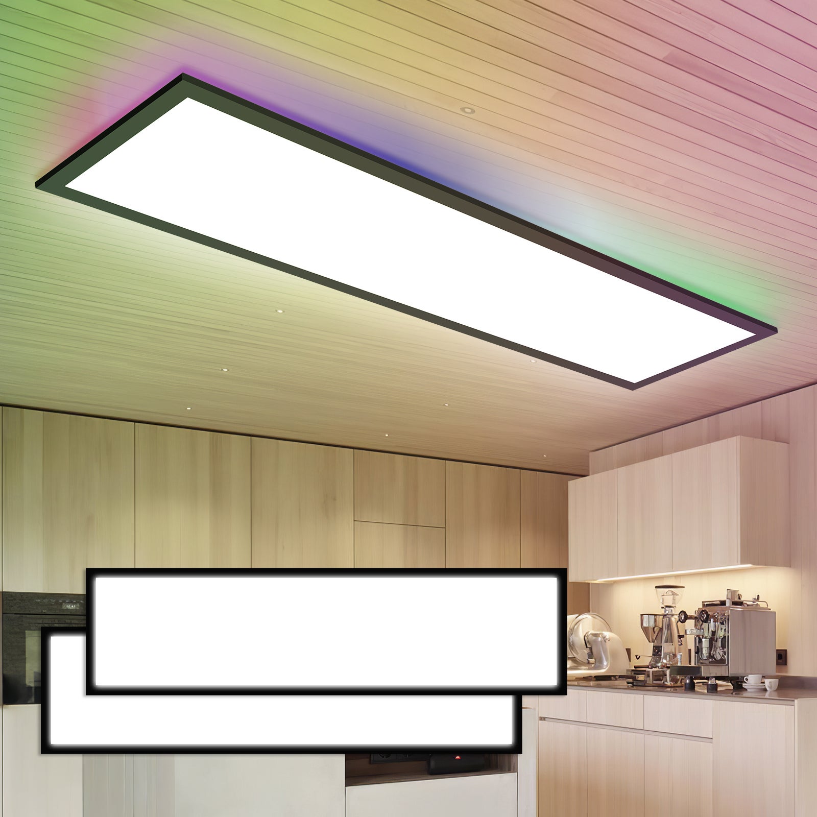 LOVHAUS 2 PCS Ściemnialny Panel LED z Pilotem 100x25cm, Wewnętrzna RGB Zmiana Koloru Lampa LED 3000K-6500K, 110LM/W Plafon LED do Salonu