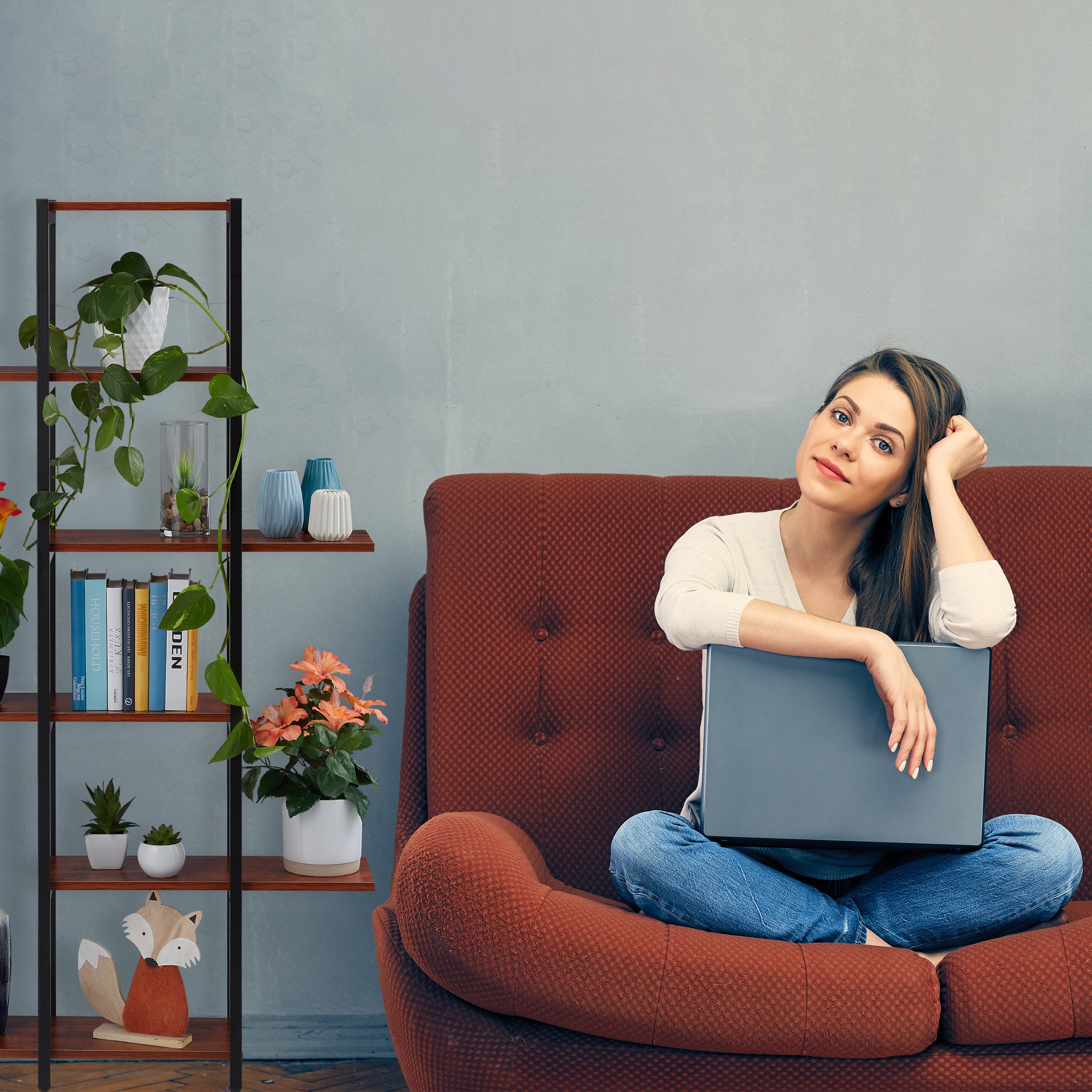 Étagère à plantes, escalier fleurs, 6 niveaux, HLP 150 x 78 x 24 cm, acier MDF, support intérieur, marron, Relaxdays - 5