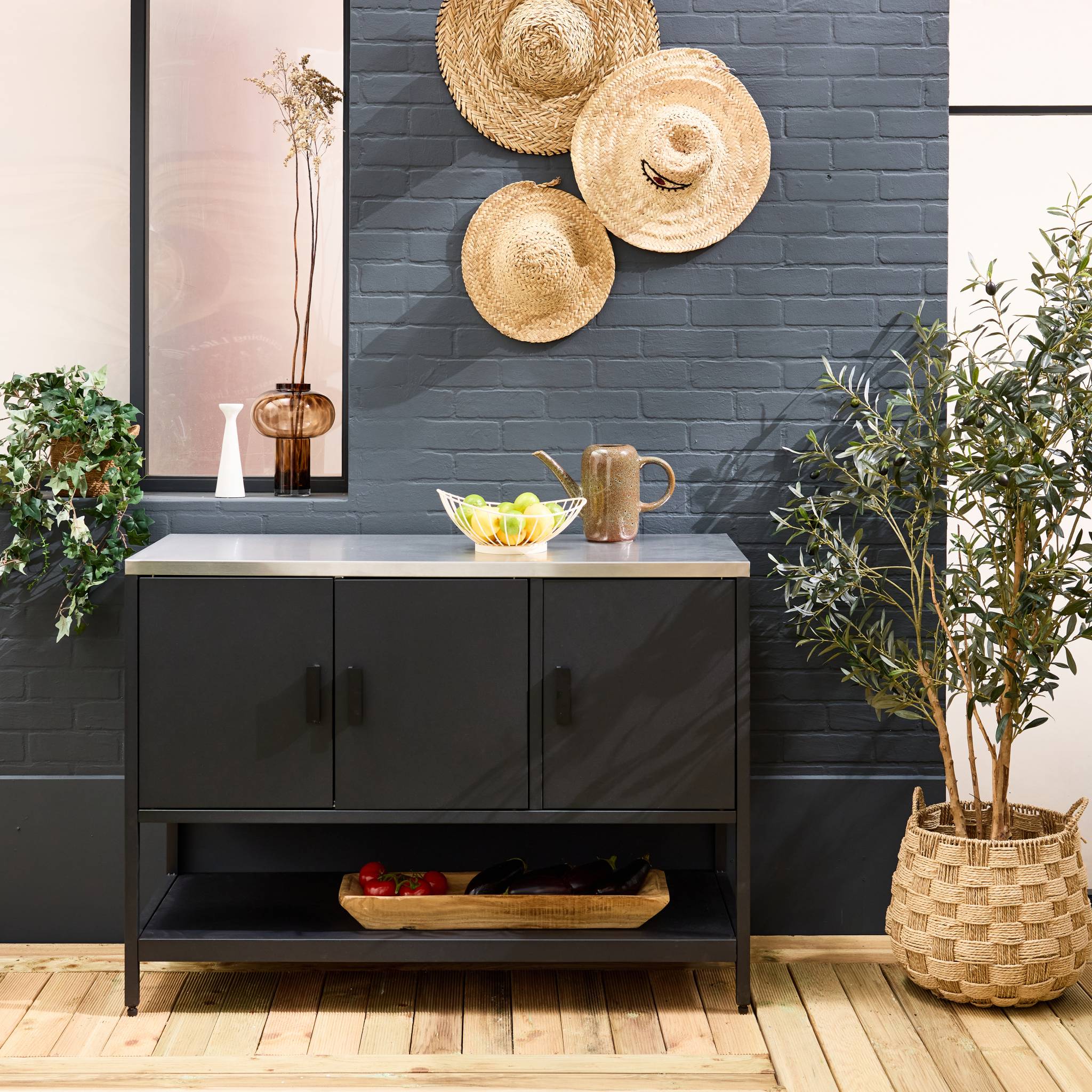 Cozinha externa em aço 3 portas e 1 prateleira, 120cm, Naxos, Preto, 120x51x87 cm - 2