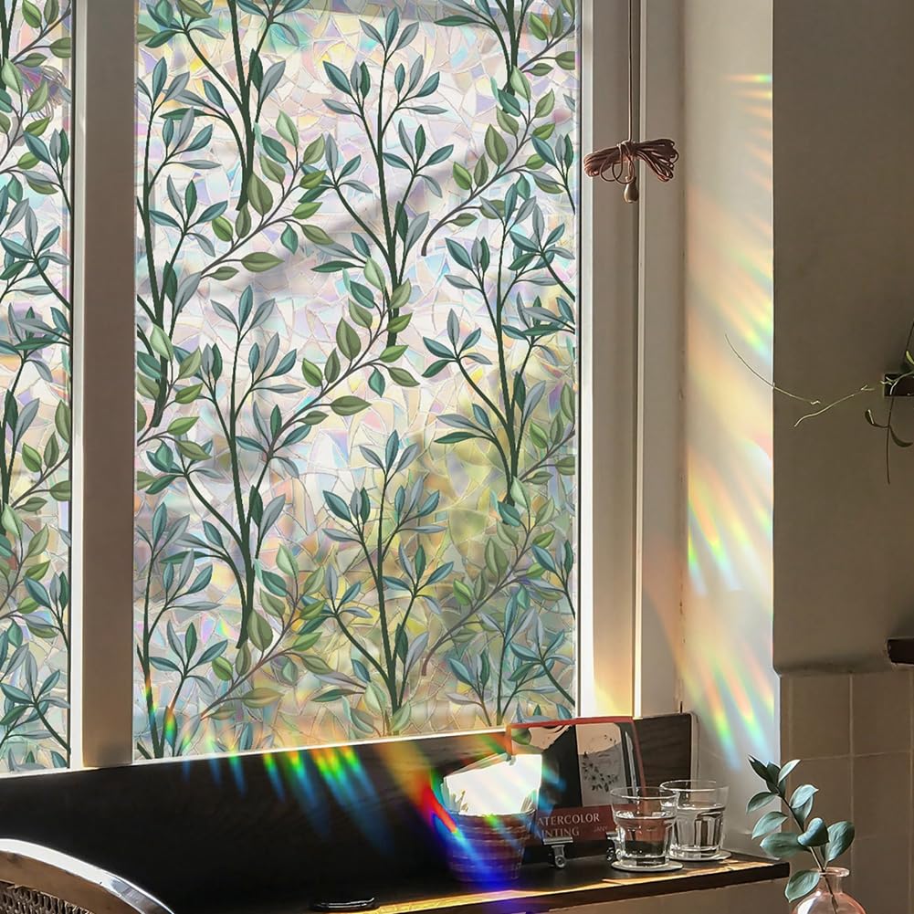 Pellicola Per Finestre Arcobaleno 3D - Adesivo Statico Per Vetri, Effetto Vetrata Colorata, Anti-UV, 45x110cm