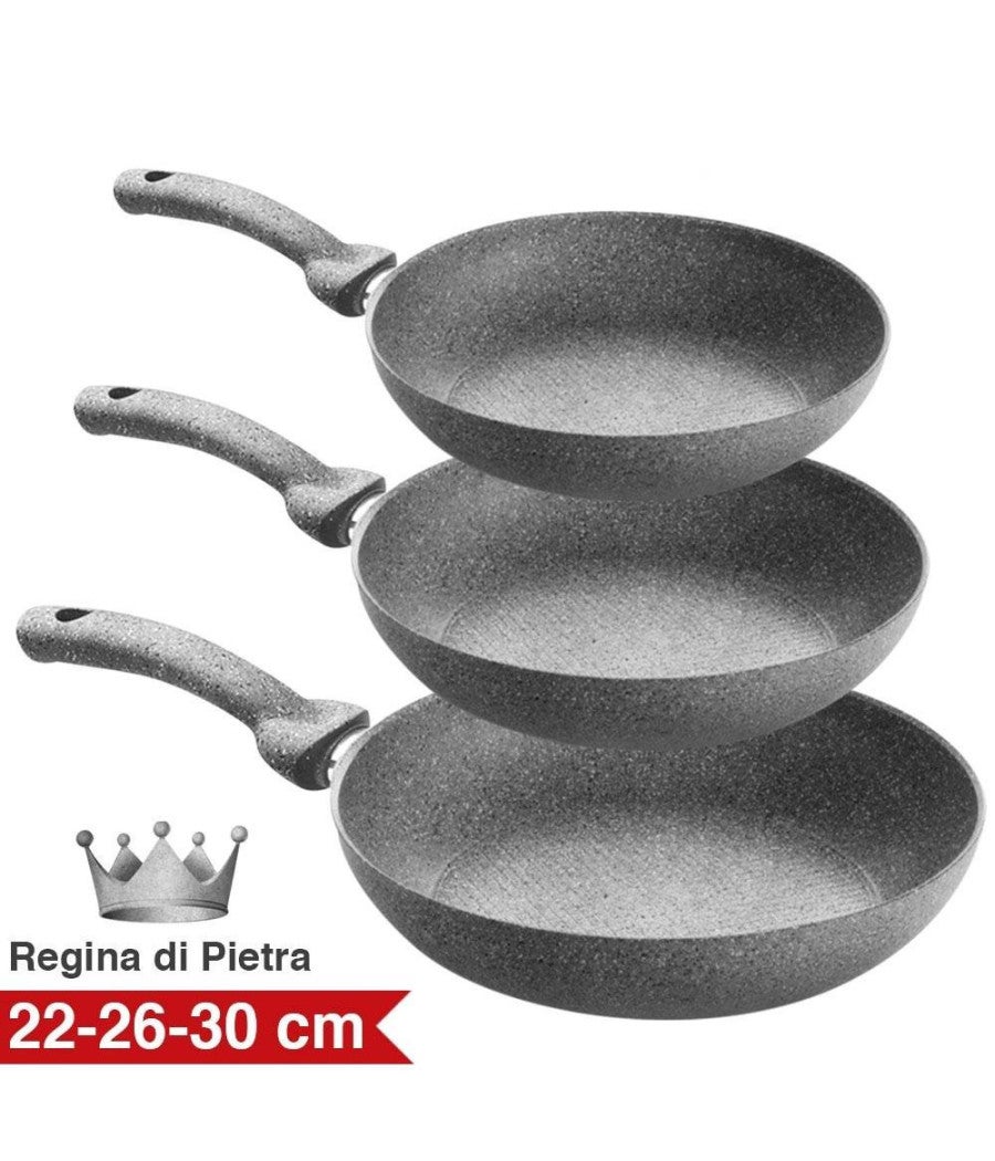 Trade Shop - Set 3 Padelle In Pietra Antiaderenti Regina Di Pietra Diametro 22 - 26 - 30 Cm - - 2