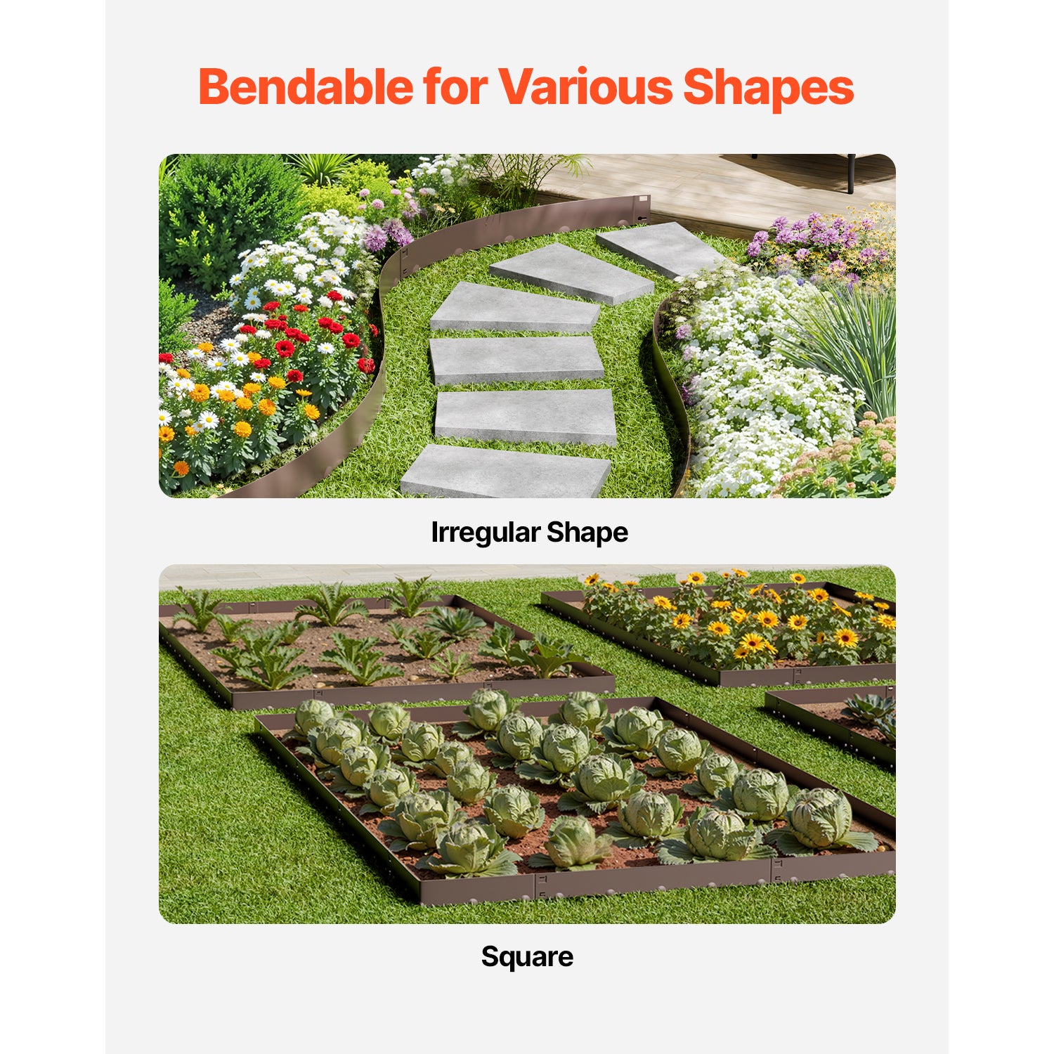 Lot de 5 bordures de jardin en acier SucceBuy 99 × 10 cm, marron, résistantes à la rouille, pliables et robustes, pour parterres et allées - 6