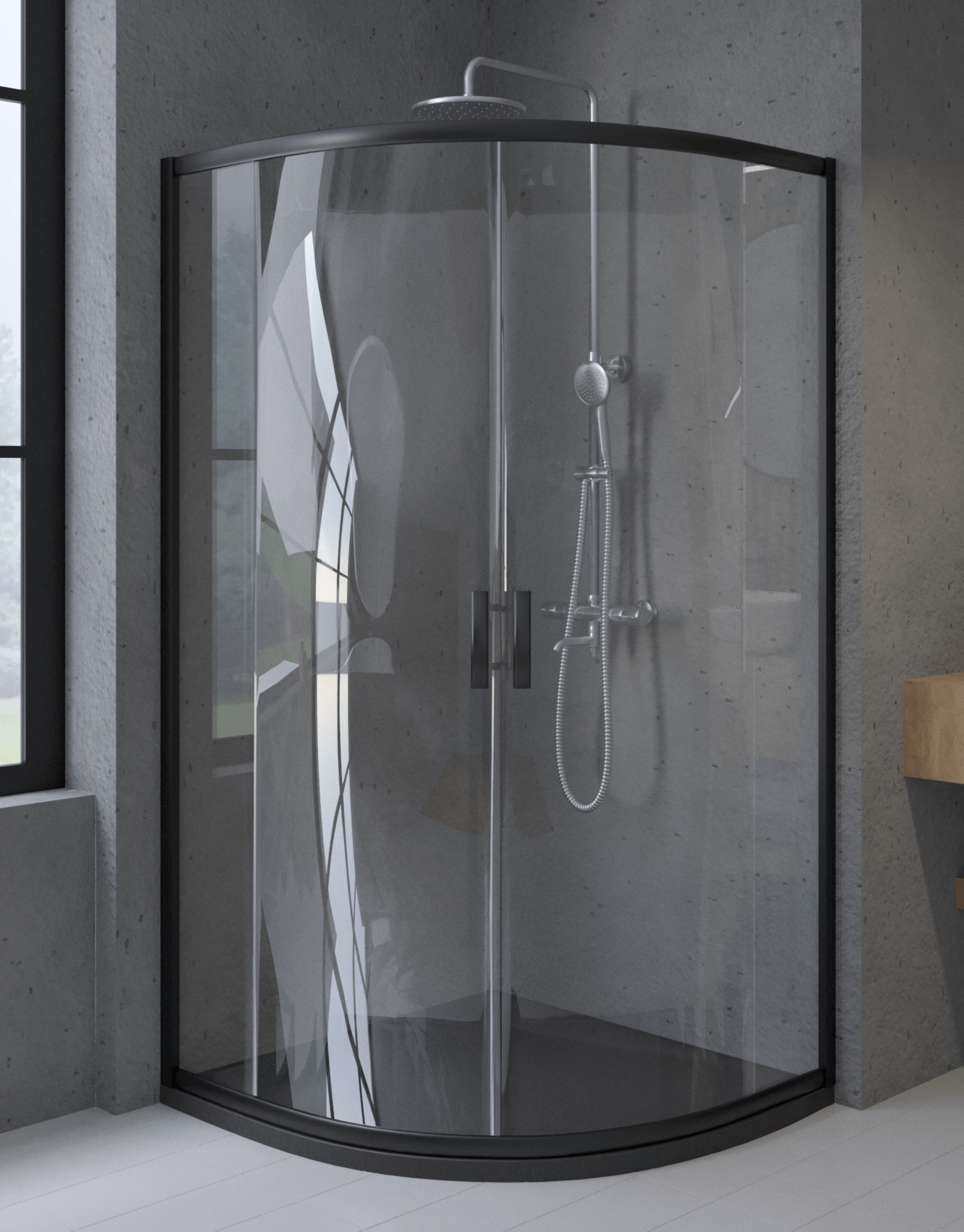 Cabine douche demi-circulaire 70x90 CM Rayons 55 H185 en Plastique pvc modèle Sharp ouverture centrale