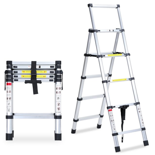 Scala telescopica fino a 150 kg Stabile scaletta multifunzione in alluminio 1,4m+1,7m