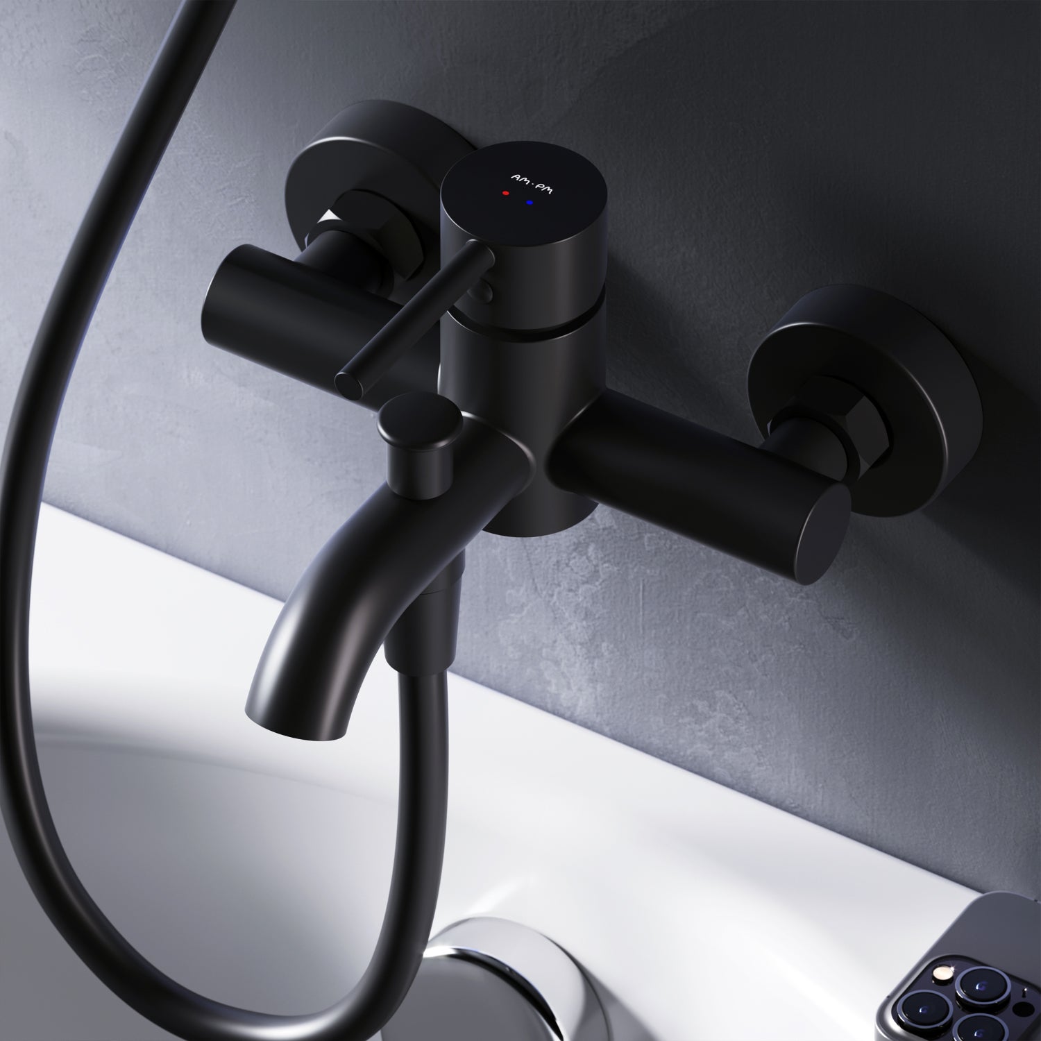 Mechaniczna bateria do wanny czarna bateria do łazienki bateria do wanny Spike FPA10022 AM.PM