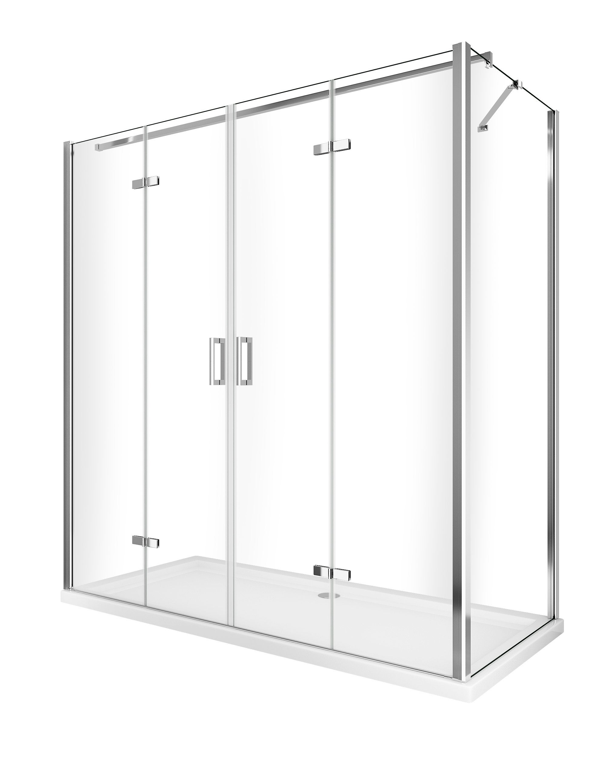 Kabina prysznicowa H 190 cm: drzwi składane + ścianka stała Easy-Clean, szkło transparentne, regulacja77,5-80 ścianka stała + drzwi 138,5-142