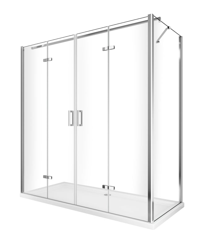 Kabina prysznicowa H 190 cm: drzwi składane + ścianka stała Easy-Clean, szkło transparentne, regulacja67,5-70 ścianka stała + drzwi 148,5-152
