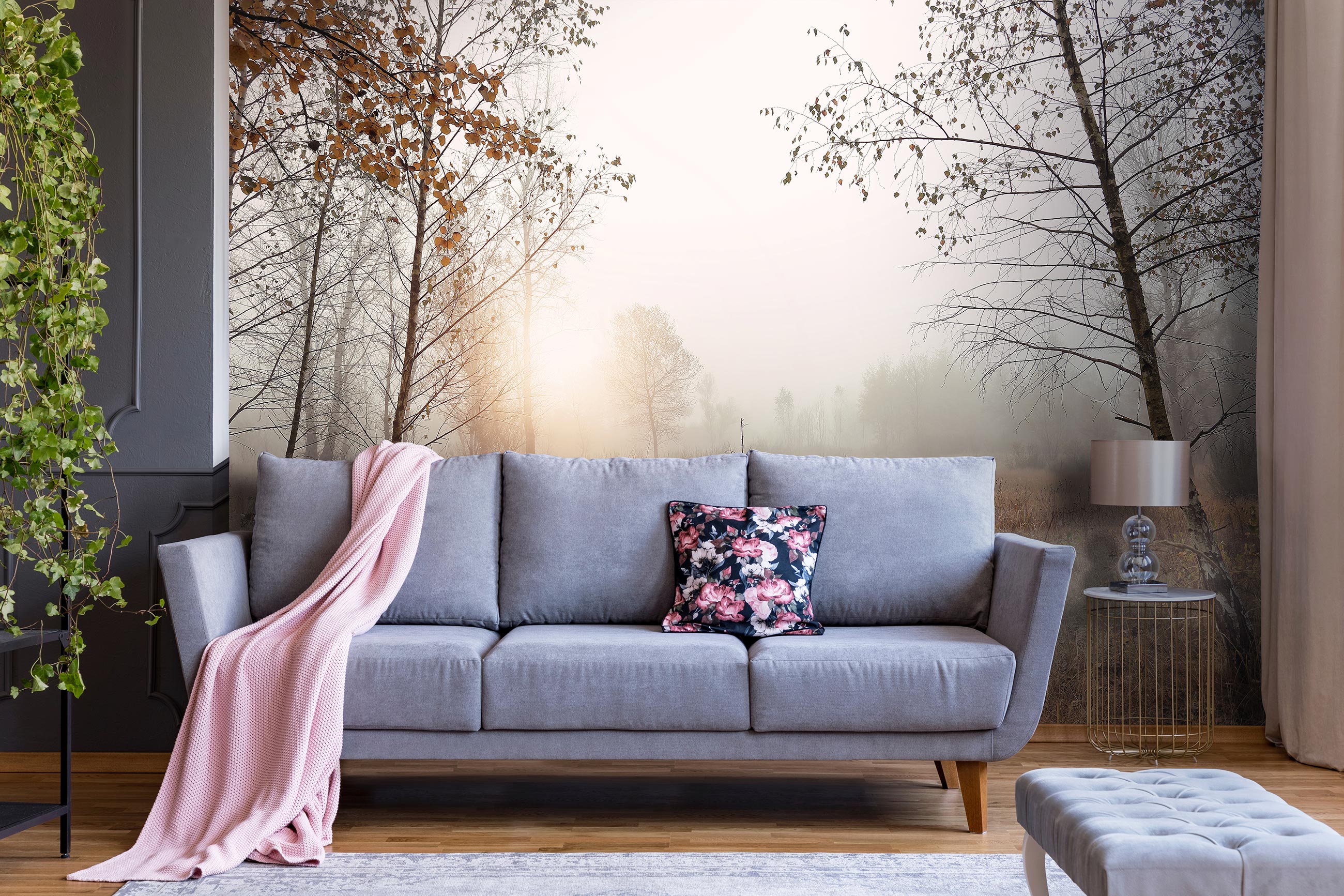Papel pintado panorámico Bosque en la niebla Claro Paisaje natural 368x254 cm - Pegamento incluido - Dormitorio y salón - Moderno - 2