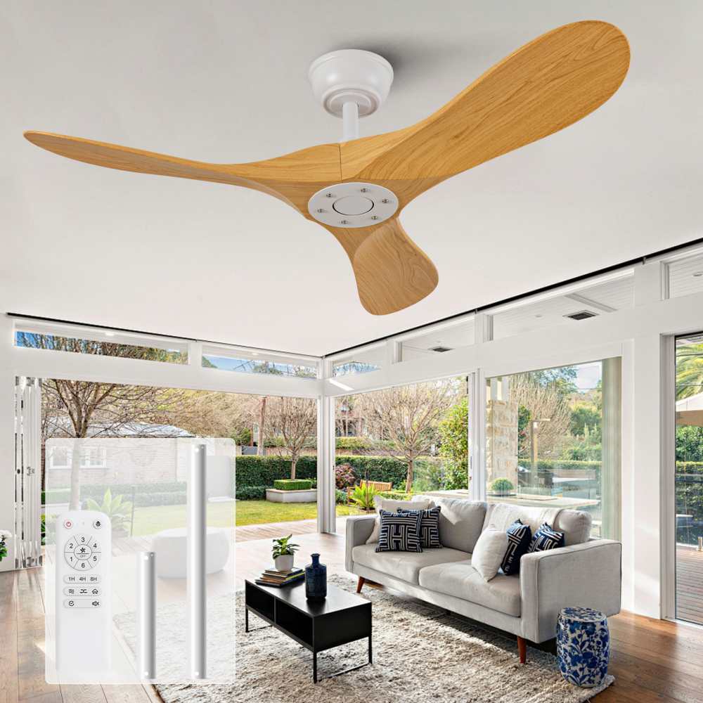 Ventilator de tavan 107 cm cu telecomandă, 6 viteze, 3 palete ABS, motor DC reversibil, pentru dormitor/sufragerie, fără lumină