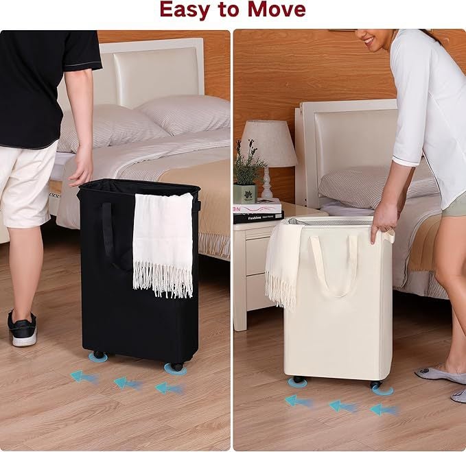 Panier à linge fin à roulettes, petit panier à linge roulant pour vêtements, idéal pour la chambre, la résidence étudiante et la buanderie, 48 L - 4