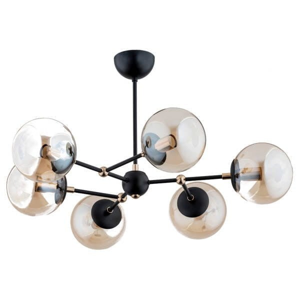 Lampa wisząca Itoris czarno-bursztynowy 6xE14x60W nowoczesna wym: 45 x 70 x 70 cm szkło Alfa