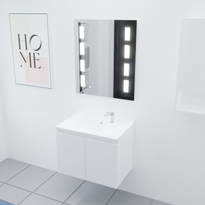 Meuble PROLINE 70 cm avec plan vasque et miroir Prestige | coloris : Blanc | vasque : Résine - 5
