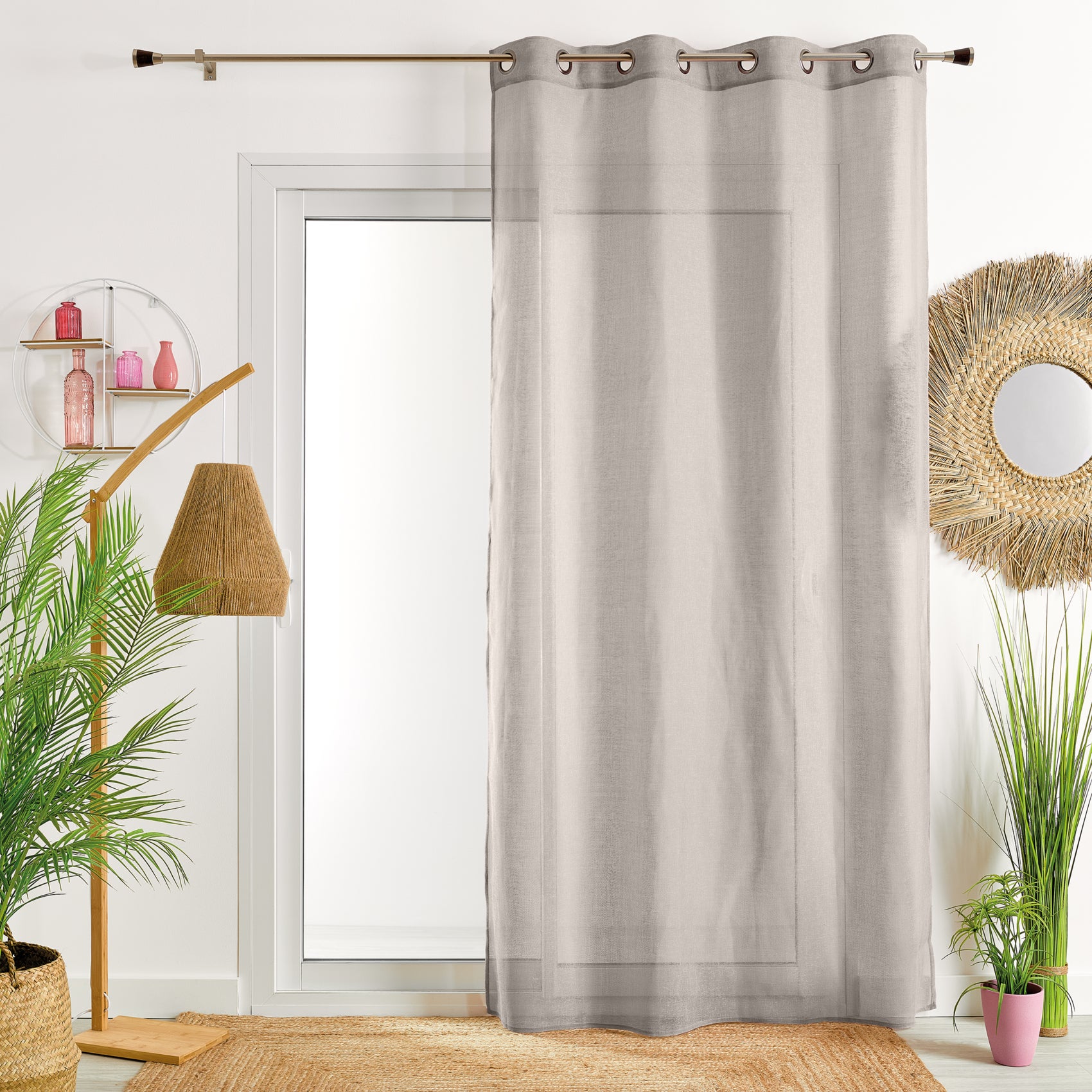 Voilage poly-lin uni fluide - Gris clair - 140x240 cm - Polyester - 2