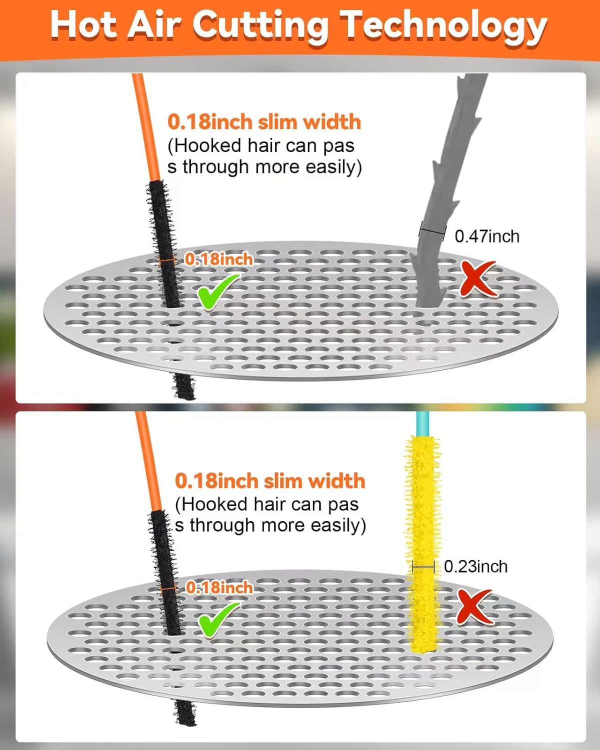 Set di 3 punte per la pulizia degli scarichi, 81 cm - Rivestimento in nylon antirottura, rimuove i capelli da doccia/vasca/lavandino - 7