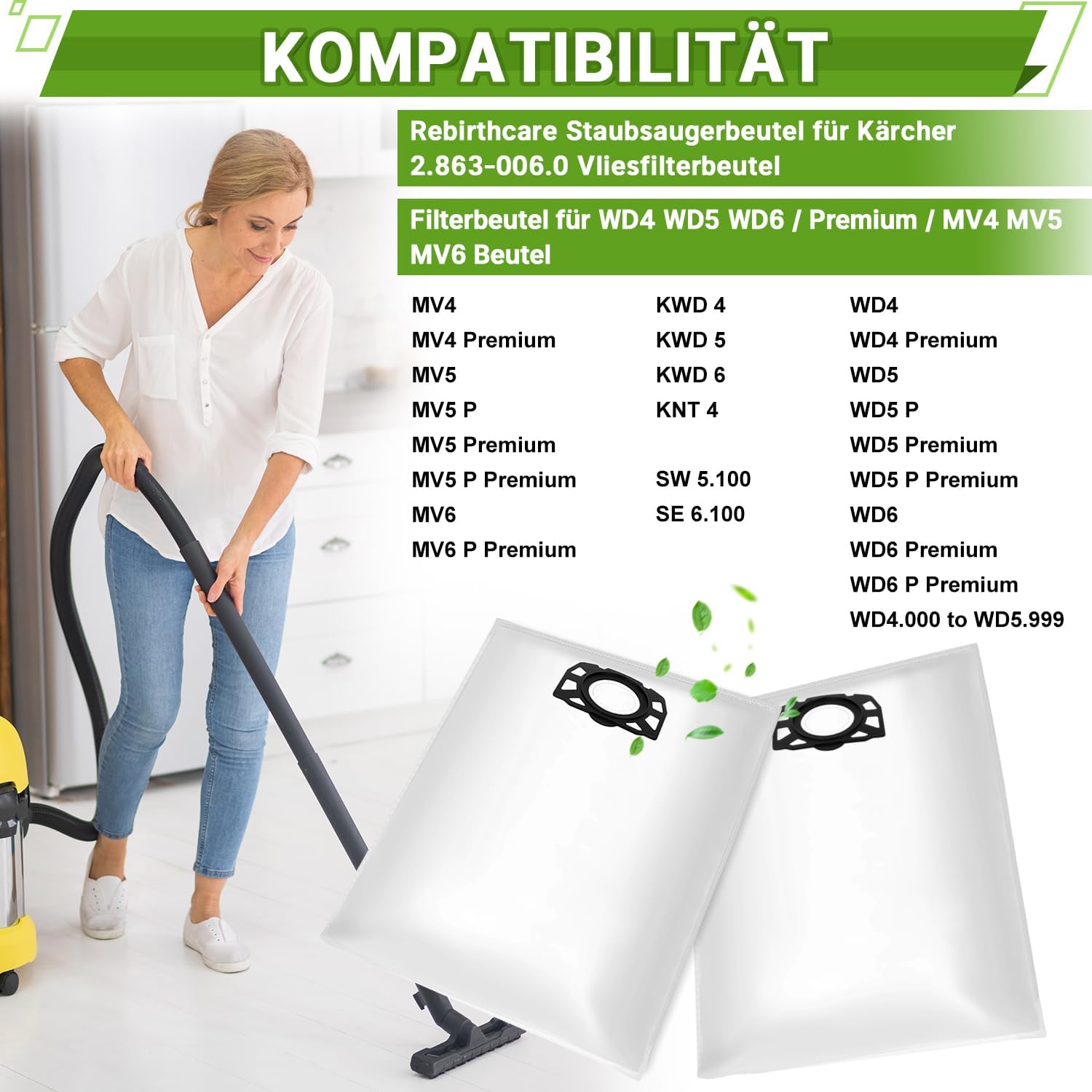 Lot de 15 sacs d'aspiratEU pour Kärcher 2.863-006.0 sacs filtrants en non-tissé 487 WD4 WD5 WD6P Premium MV4 MV5 MV6 pour aspiratEU humide et sec - 2