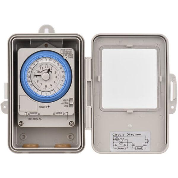Mechaniczny wyłącznik czasowy 24-godzinny, timer 15-minutowy, klasa ochrony IP53 z baterią TB388R AC100-240V, szary