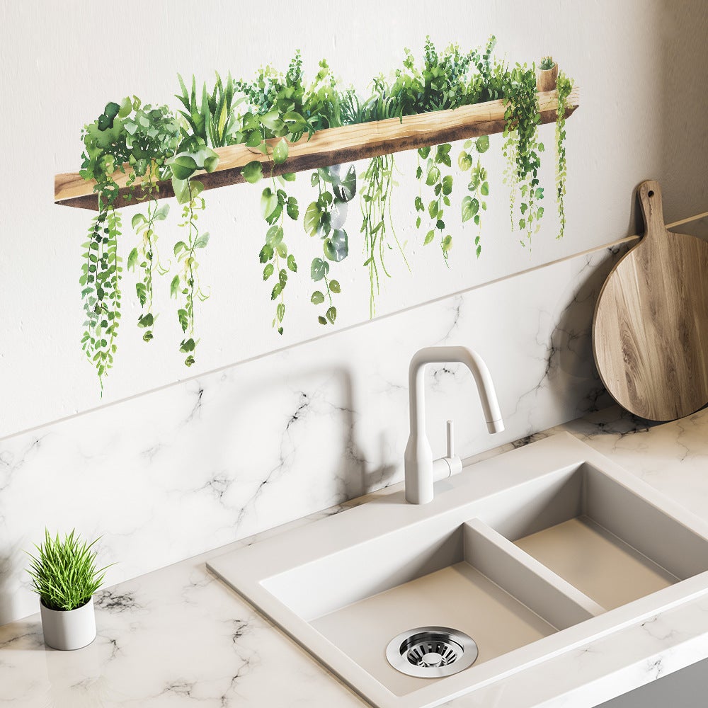 Stickers Muraux Plantes Vertes Autocollant Mural Suspension Adhésif Art Decoration Murale Sticker Mural pour Cuisine Salon Chambre Salle de Bain - 5