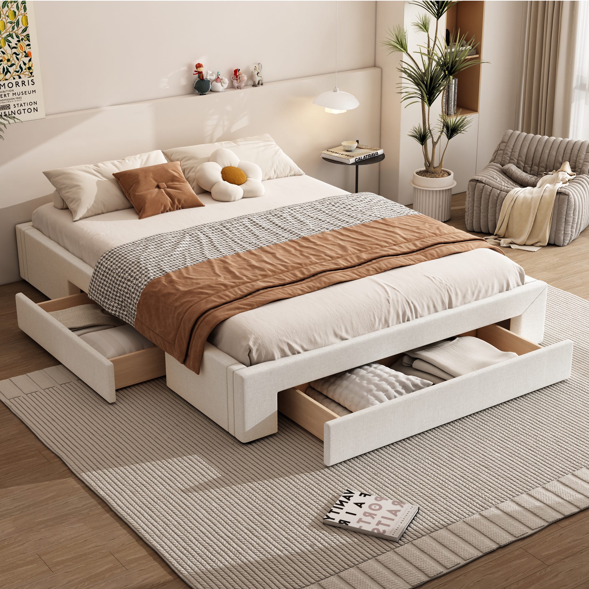 Dolamaní - Letto imbottito, 160 x 200 cm, con 4 cassetti e USB, letto matrimoniale con testiera regolabile in altezza, letto contenitore con rete a Dolamaní - Letto imbottito, 160 x 200 cm, con 4 cassetti e USB, letto matrimoniale con testiera regolabile in altezza, letto contenitore con rete a