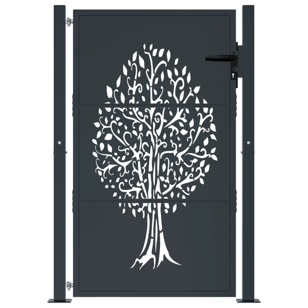 vidaXL Portail de jardin anthracite 100x125 cm acier conception d'arbre - 3