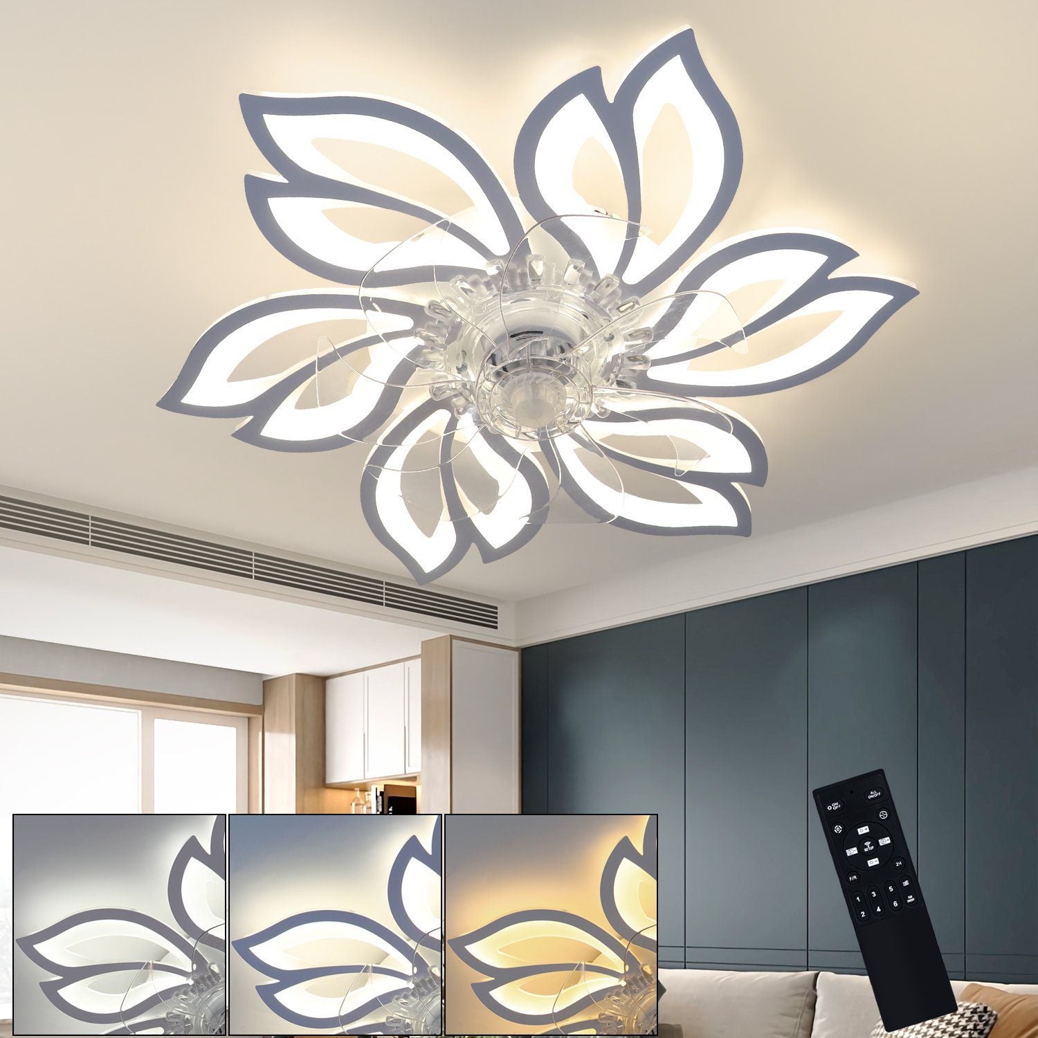 ZMH Wentylator sufitowy Lampa sufitowa Ściemnialny wentylator Czas kreatywny 6 świateł