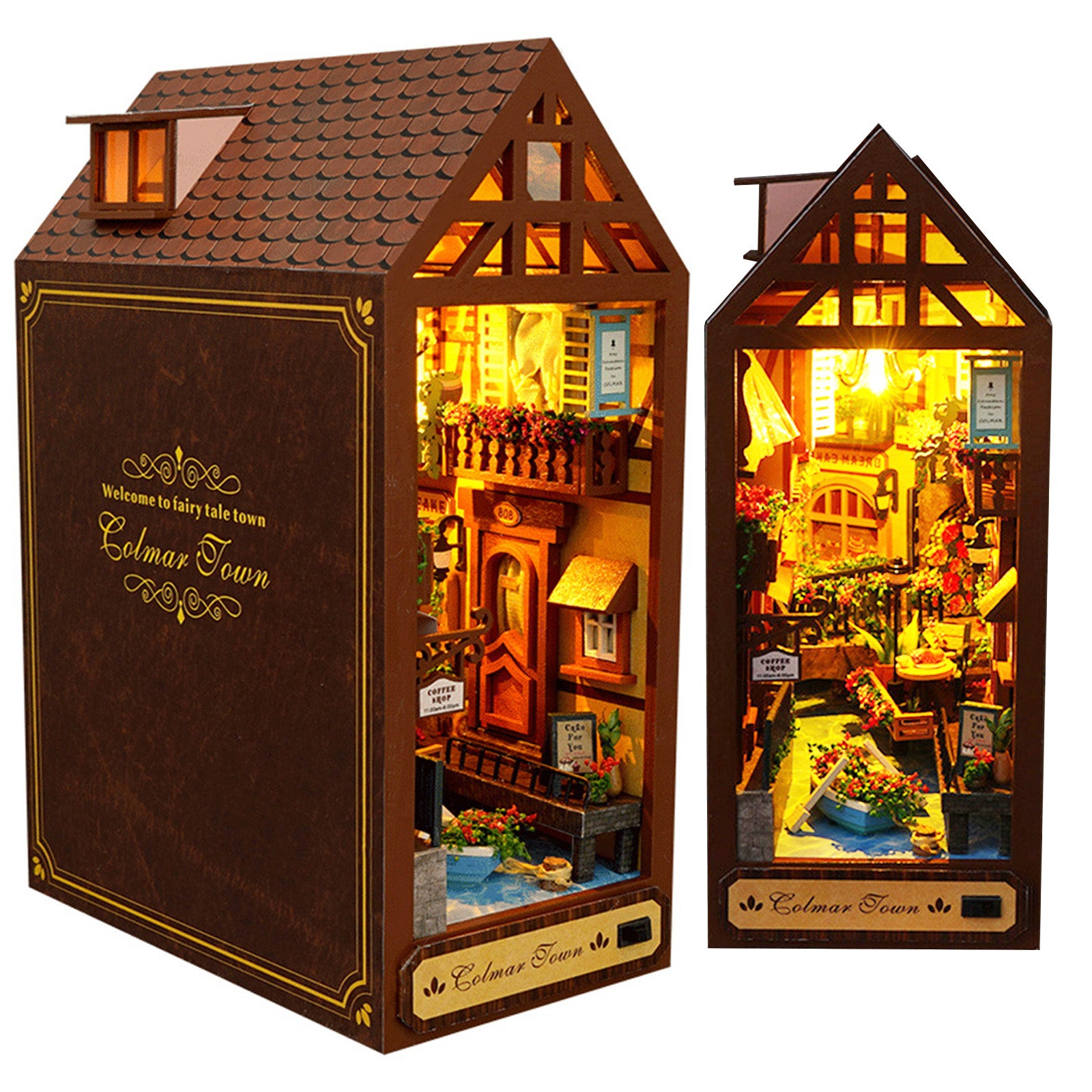 MOJINO DIY Book Nook Miniature Avec LED – Kit 3D En Bois, Maquette De Bibliothèque à Construire, Décoration Et Cadeau Créatif Pour Adultes